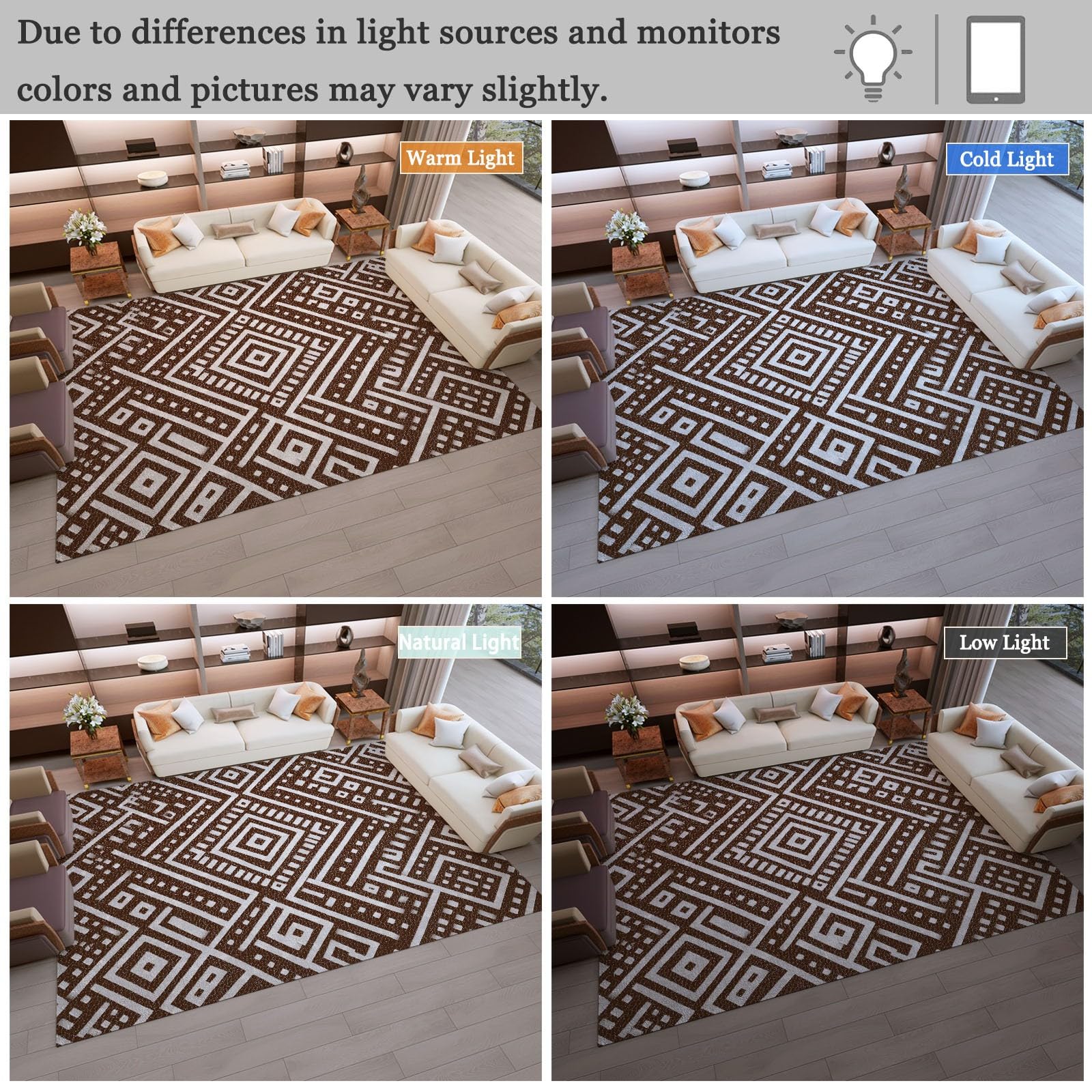 Tapis de Salon 80 x 150 cm – Antidérapant, Doux et Épais Lavable en Machine, Motif Motifs Aztèques – Tapis de Sol pour Chambre, Salle de Séjour, Brun