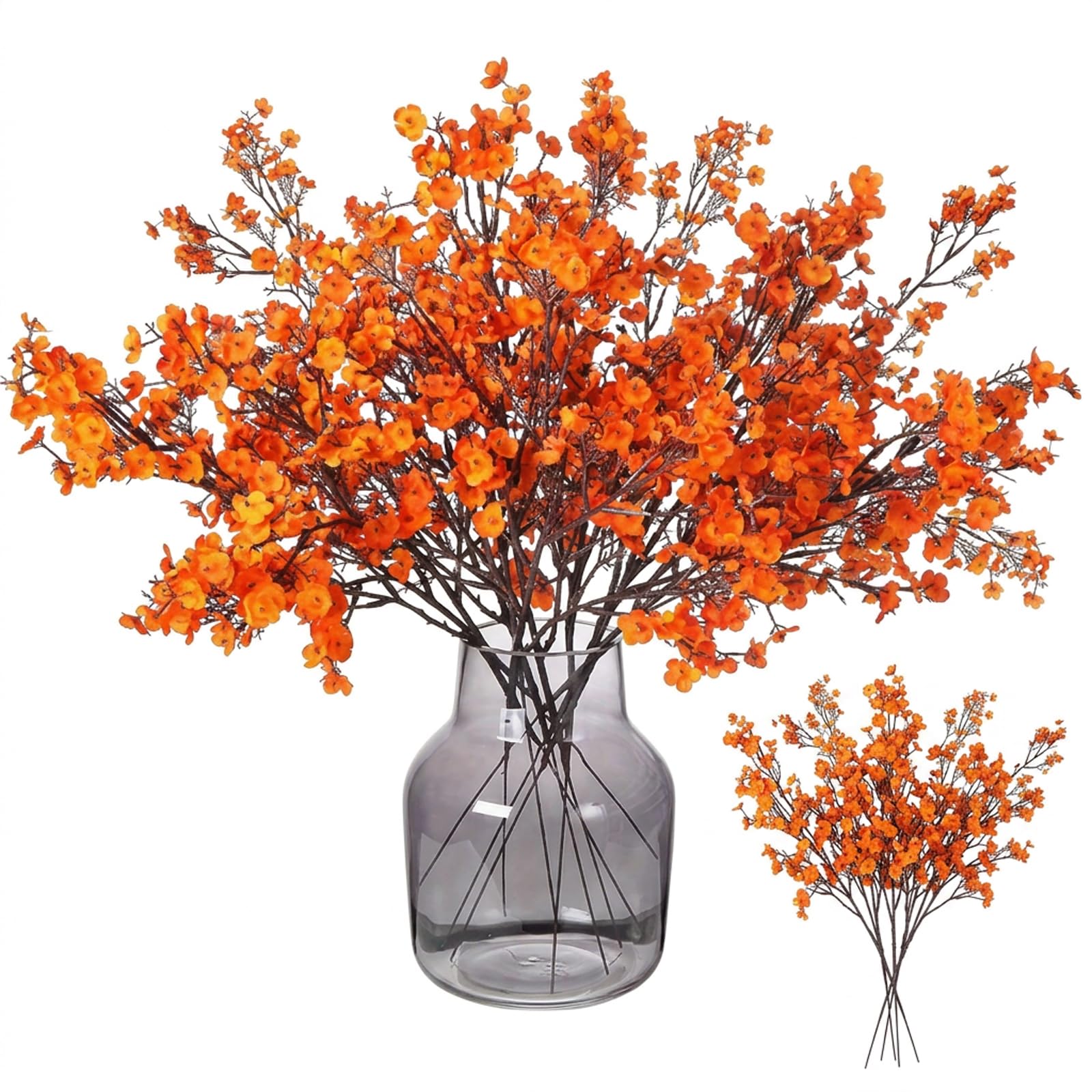 KYEDGC 8 Orange Artificial Flowers, Autumn Decor, Table Centrepiece