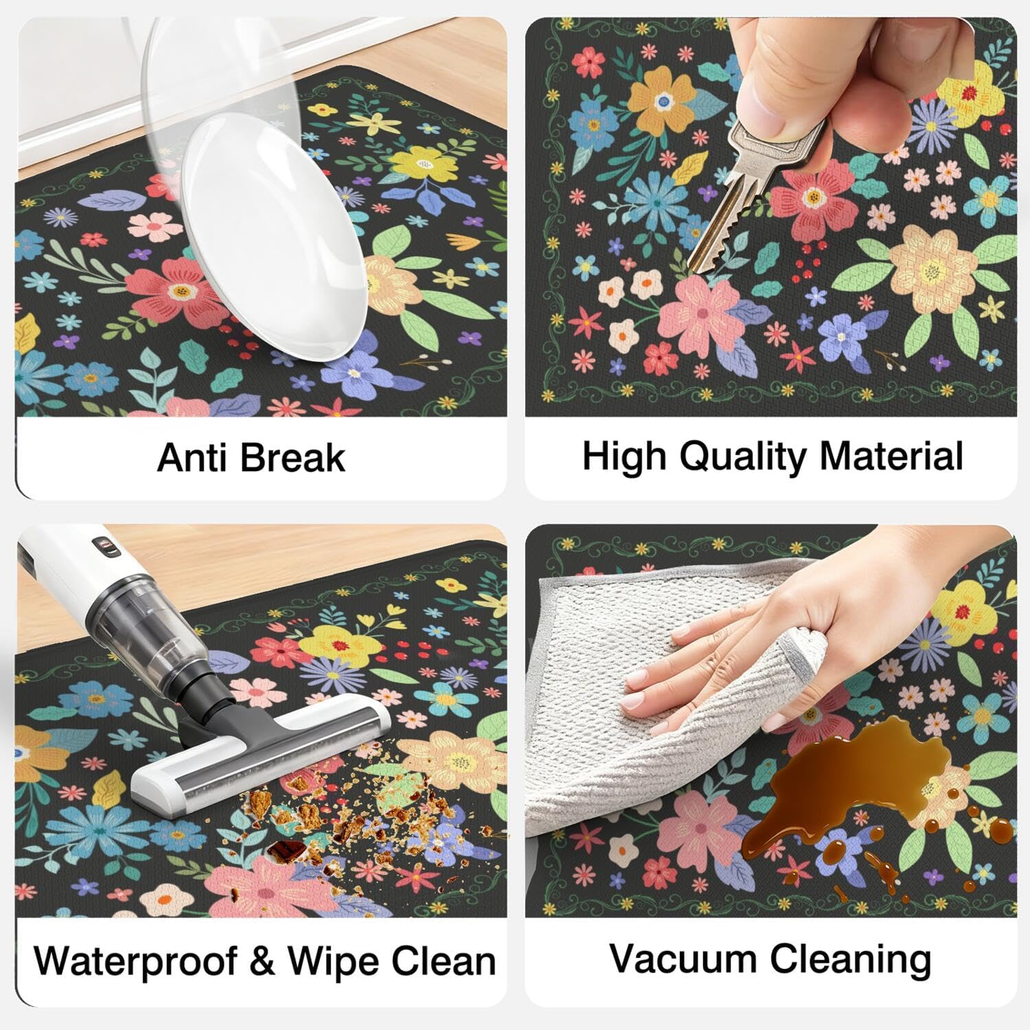 Floral Kitchen Rug Sets of 2 Piece Cushioned Comfort Mat for Home & Office Non Slip Rugs and Mats Anti Fatigue Kitchen Mats for Kitchen Floor Comfort Standing Carpet Runner Rugs17.3 47"+17.3" 30"