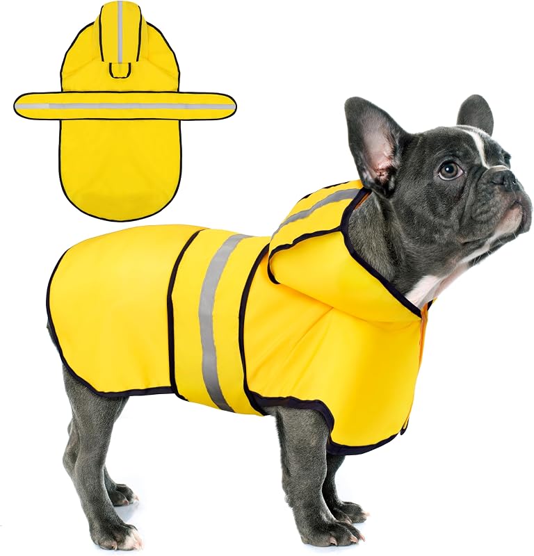 Capa de Chuva para Cães Paiaite com Capuz, Faixas Refletivas e Abertura para Guia Amarela XXL