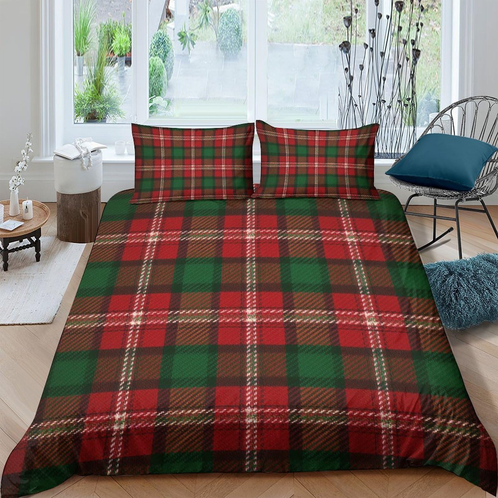 Ctjqhvkz Style-8 3D Printed Red Green Plaid Fitted Sheet Microfiber Soft Tartan Bed Cover For Bedroom Dorm Mattress Decor Single（135X200cm）