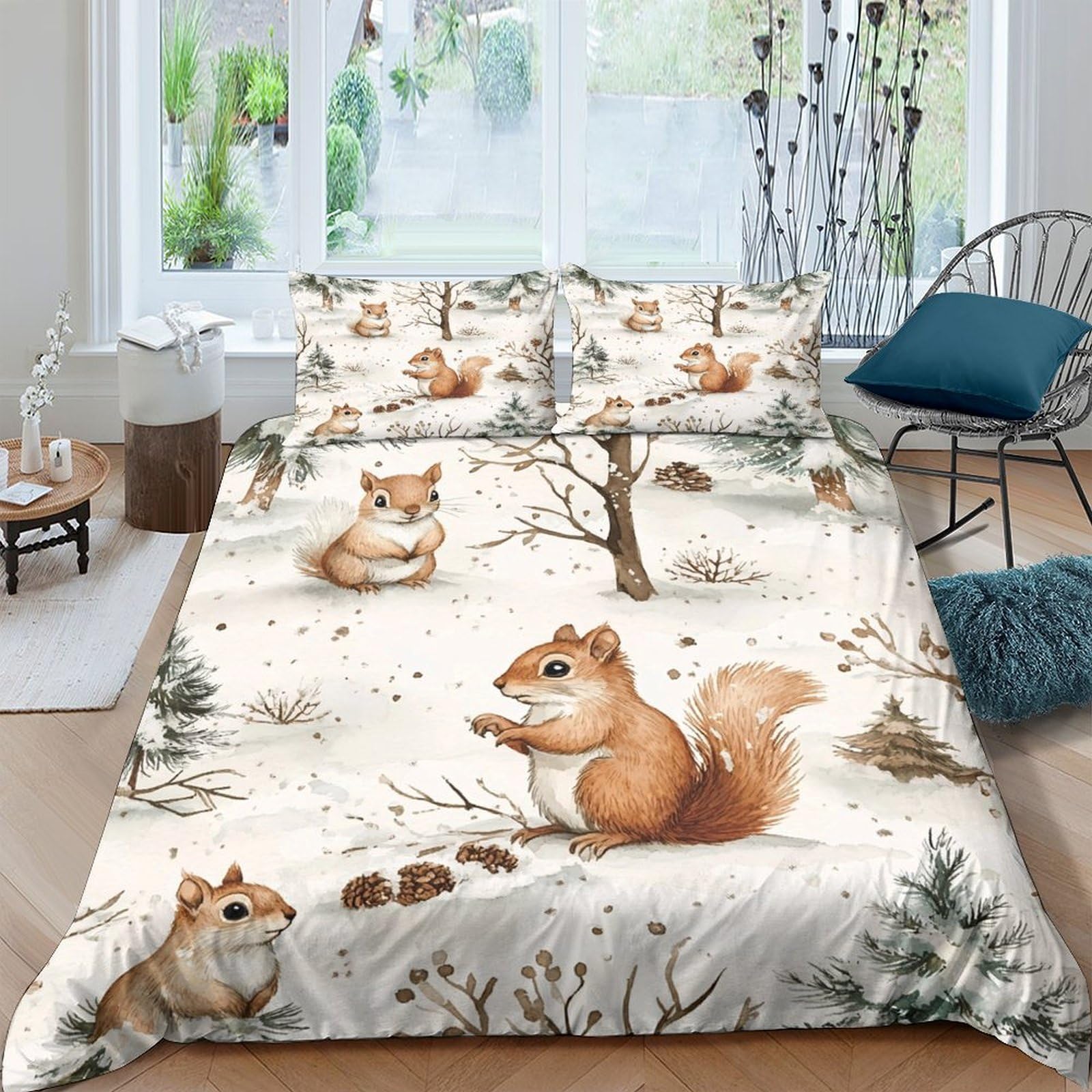 Ctjqhvkz Style-10 3D Printed Squirrel Forest Fitted Sheet Microfiber Anti-Slip Woodland Bed Cover For Bedroom Guest Room Decor Single（135X200cm）