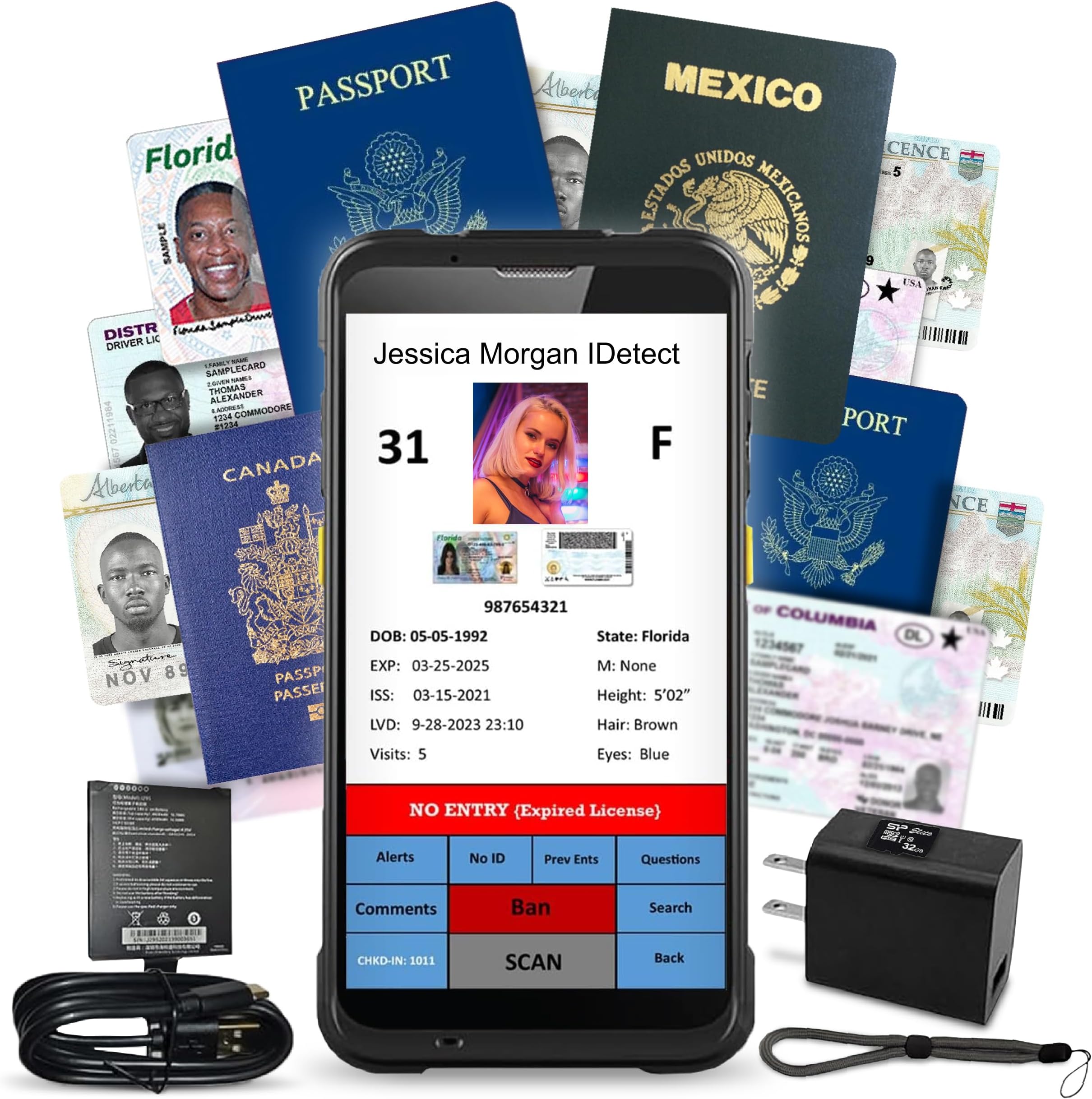 - ID Scanner - Quantum Edge V3 Drivers License and Passport Reader - Age Verification and Customer Management - Includes Handheld Scanner, Outer Carry Case, & Accessories