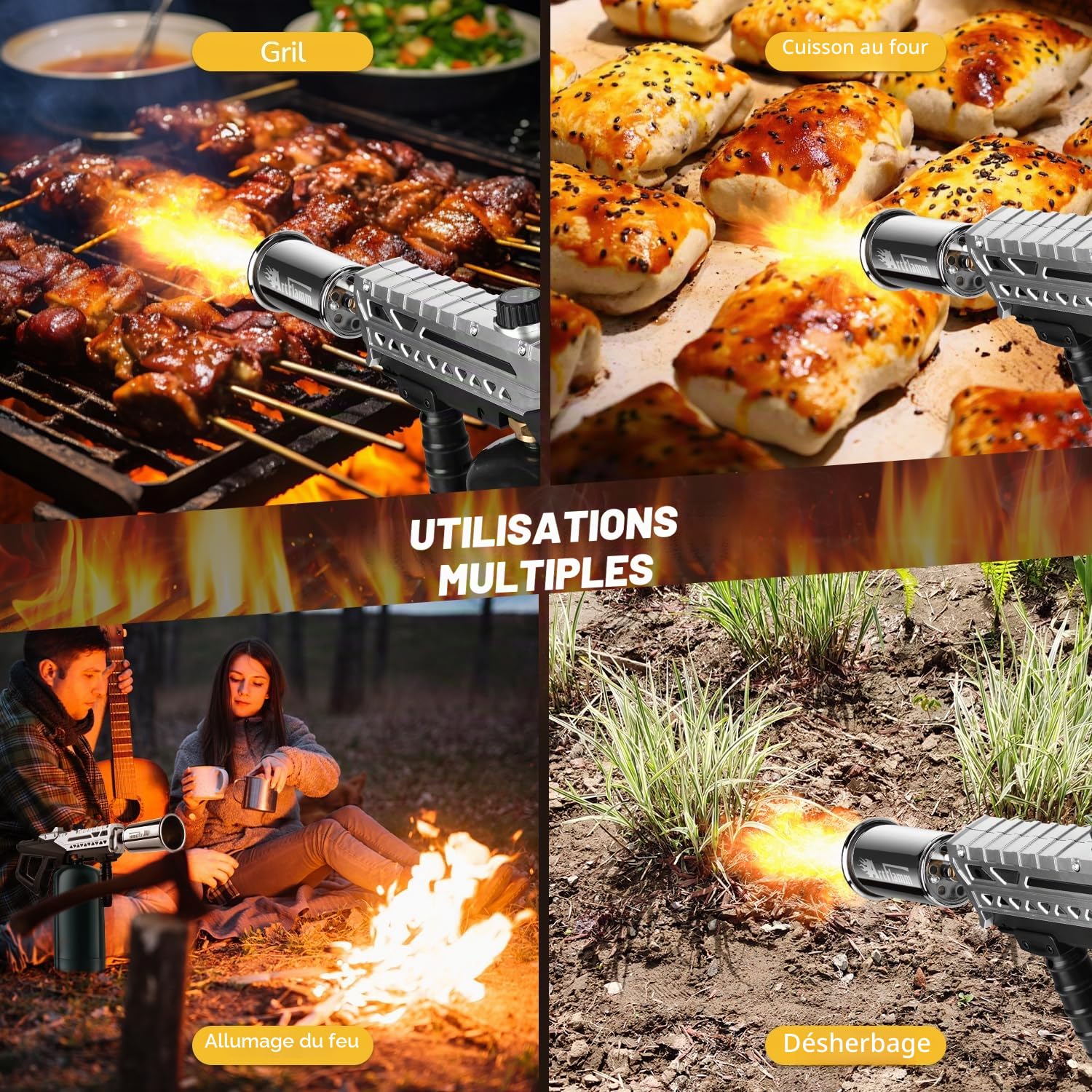 ARTFLAMM Chalumeau puissant pour gril | Chalumeau au propane, lance-flammes réglable | Chalumeau pour barbecue, camping, allume-charbon et démarreur de feu