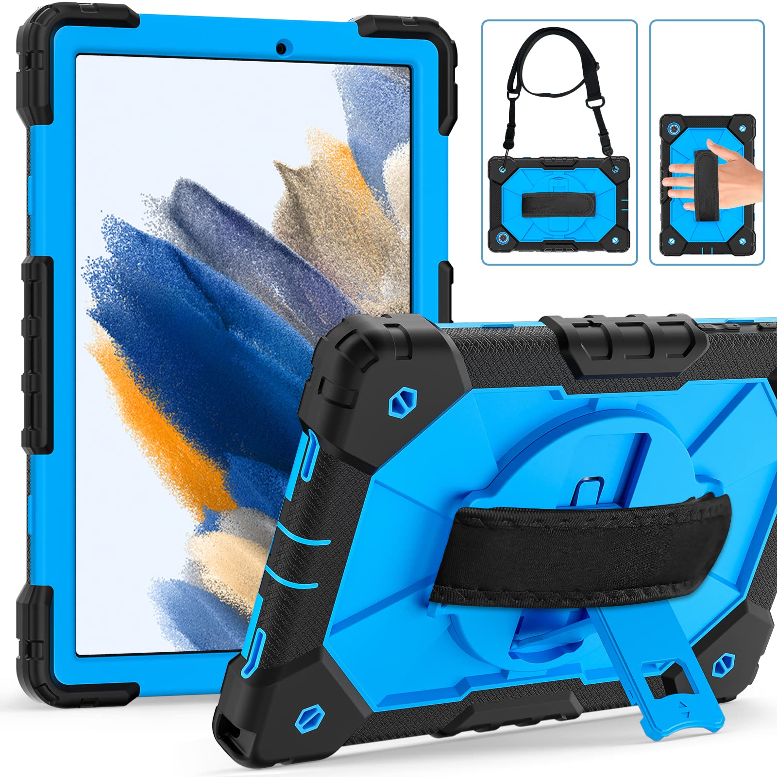 Meifei Case for Samsung Galaxy Tab A8 10.5 - Soft Silicone Protective Handle Stand Kids Case, Black/Blue