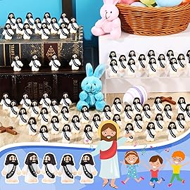 Bememo 100 Pcs Little Jesus Figures Jesus Loves You Original Design Rubber Pocket Toys Little Figures to Hide and Seek Sunday School Religious Party Share Gifts(Black)
