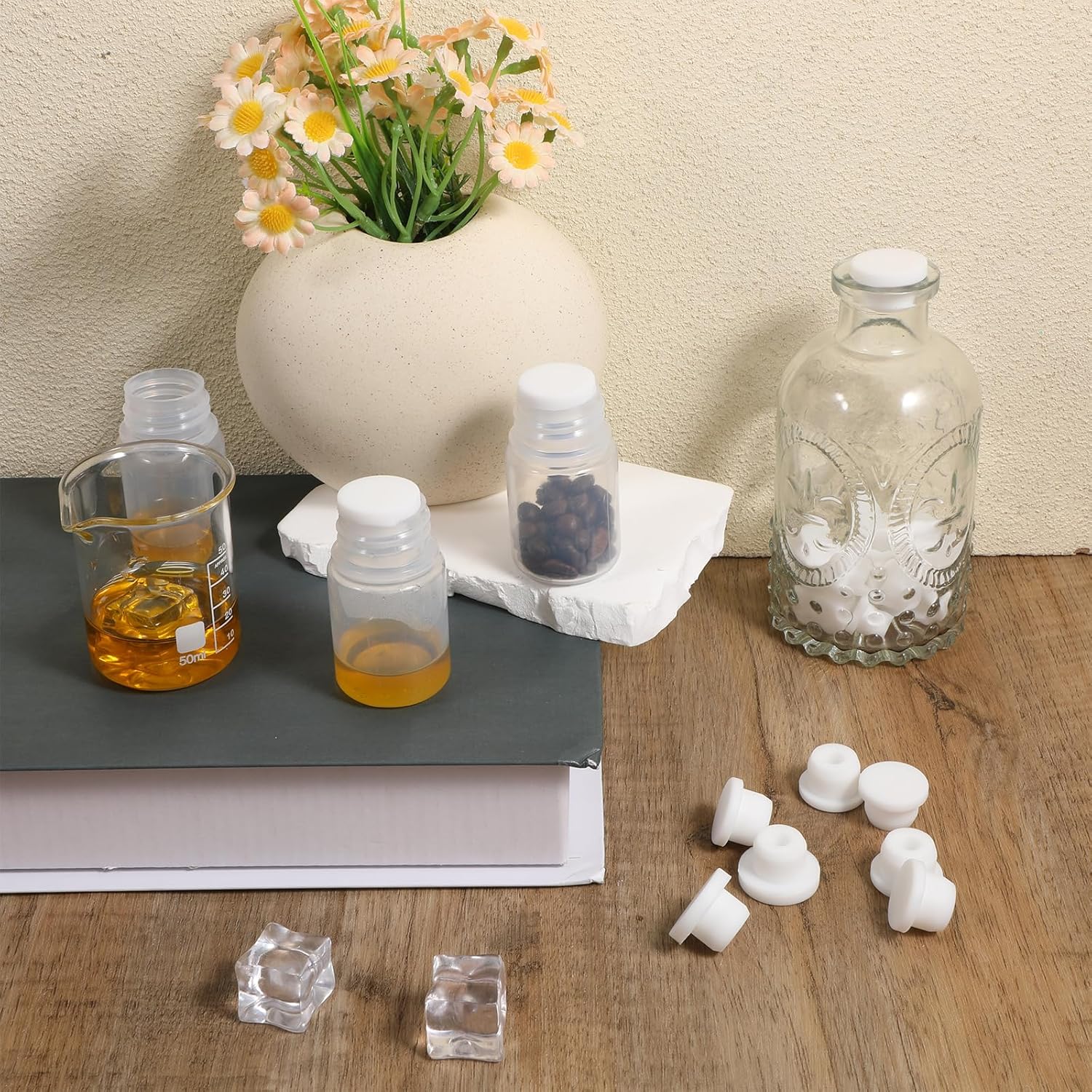 30 Piece Silicone Hole Plug 9.5-15mm Inner Diameter White Rubber Bottle Stopper 5 Sizes Waterproof Replacement Rubber Tube Plug Flexible End Covers for Bottles Holes Pipes