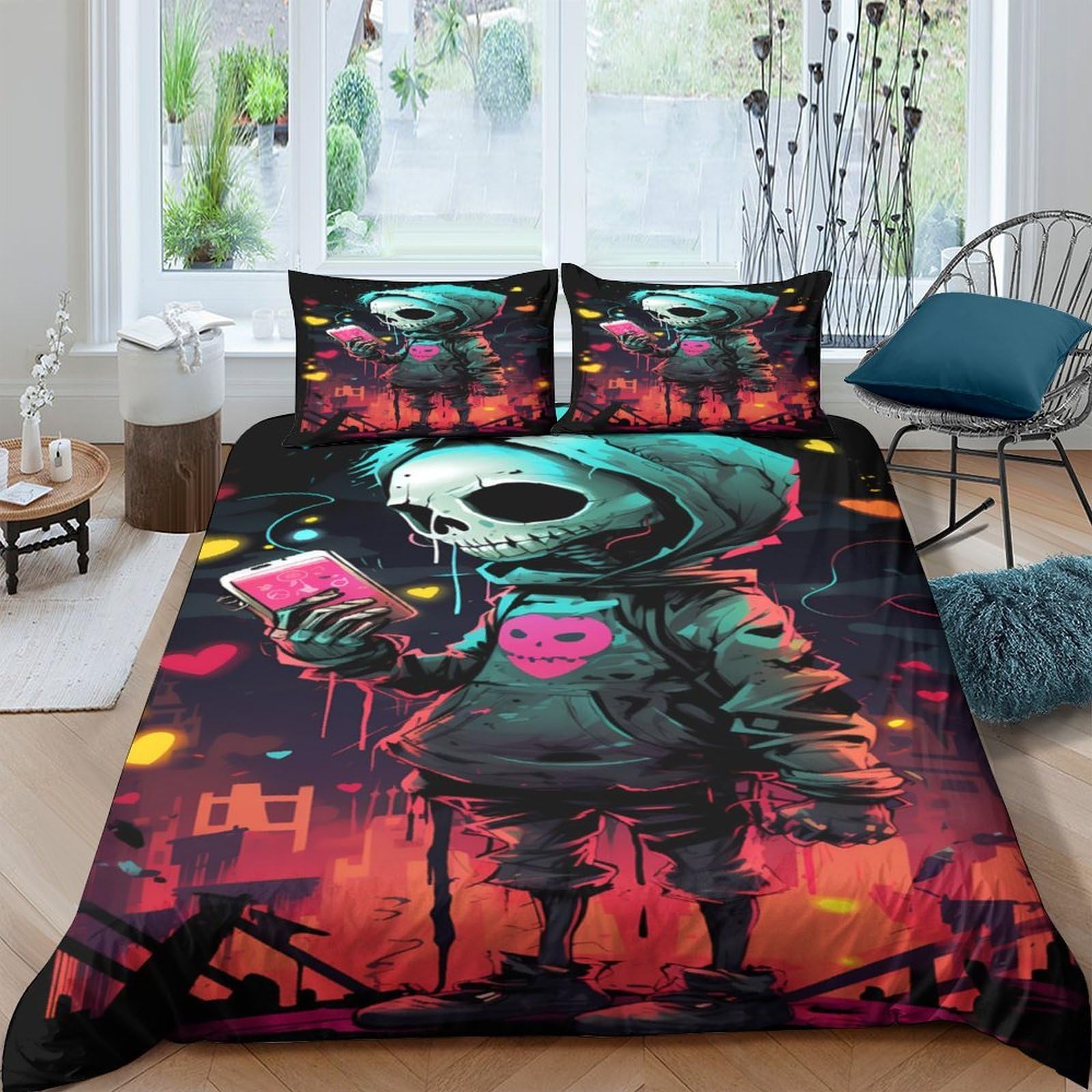 Ctjqhvkz Style-1 3D Printed Graffiti Skull Fitted Sheet Microfiber Soft Breathable Urban Street Art Mattress Cover For Bedroom Dorm Decor Single（135X200cm）