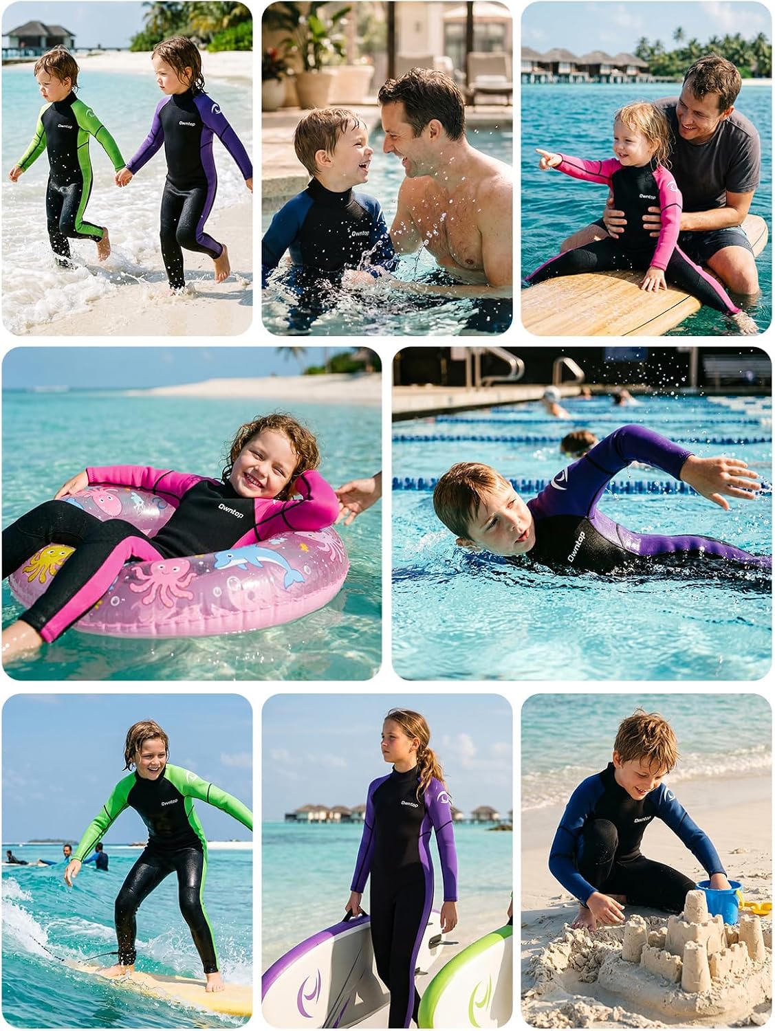 Owntop Kids Wetsuit 3/2mm Thermal Neoprene, Full Body for Cold Water | Flexible Stretch Wet Suit for Boys Girls, Swimming Surfing Diving