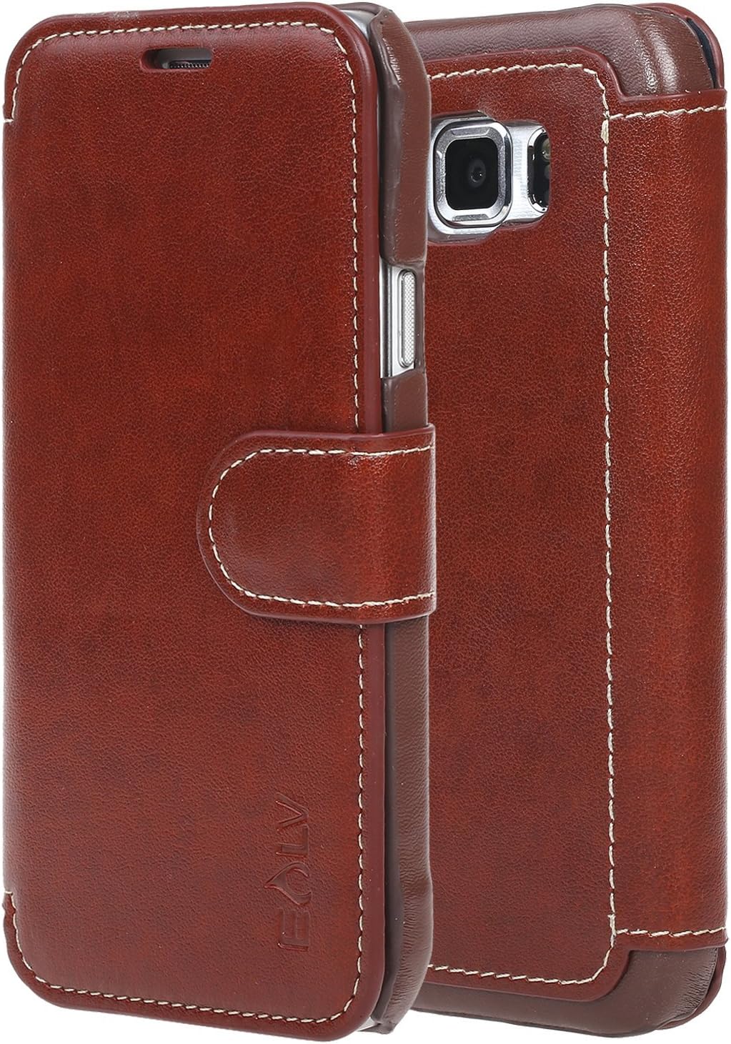 E LV Case for Galaxy S6 Active - Slim Case Cover PU Leather Flip Folio Wallet Case Cover for Samsung Galaxy S6 Active - Brown/Brown