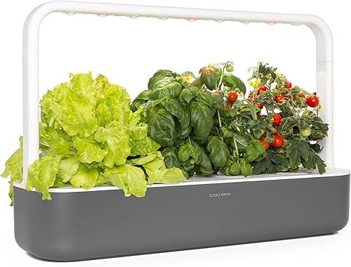 Click and Grow Smart Garden 9 - Jardín para interiores (incluye 3 macetas de mini tomates, 3 de albahaca y 3 de lechuga verde), color gris