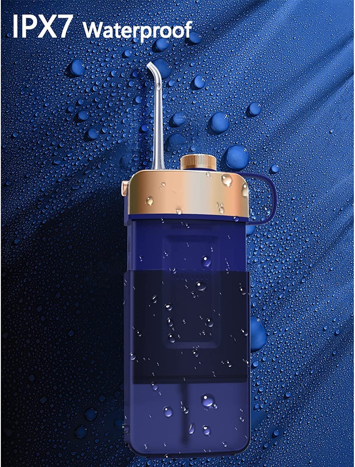 Przenośny bezprzewodowy irygator dentystyczny do jamy ustnej ze zbiornikiem 220 ml i 4 dyszami, baterią 1800 mAh, głębokim czyszczeniem zębów 360 ° (Blue)