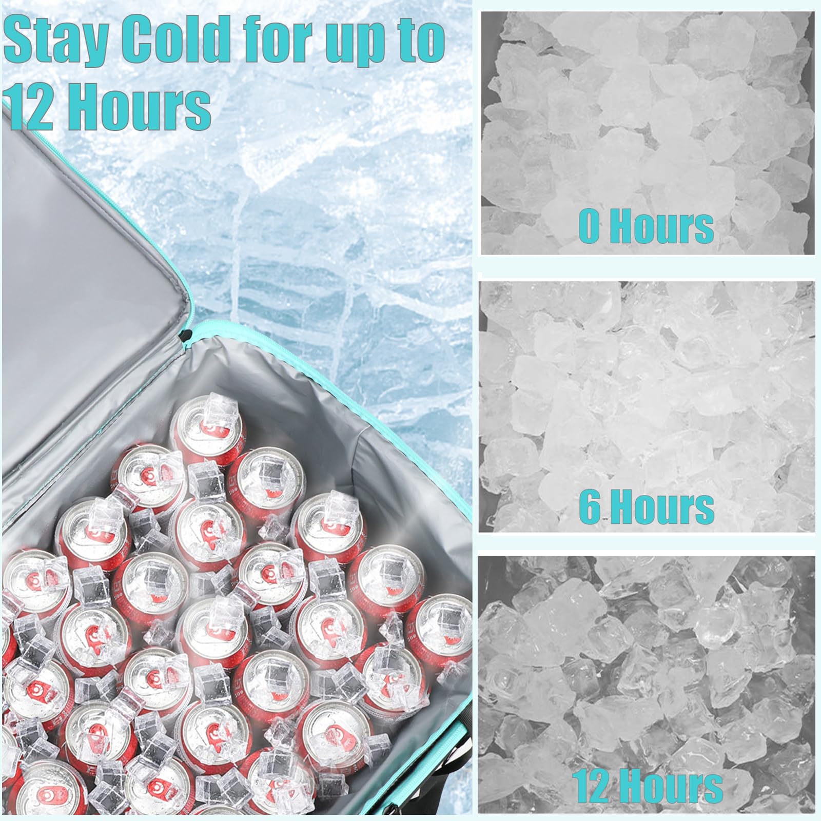 INSMEER Borsa termica Gross da 55 l, 80 cans, pieghevole, a prova di perdite e impermeabile, con apribottiglie, XXL, borsa da picnic e shopping per gite, campeggio, spiaggia