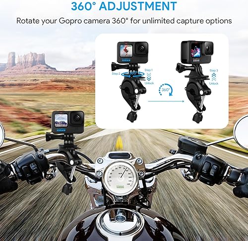 Miniatura 4 de REYGEAK Soporte para manubrio de bicicleta, accesorios de montaje con clip para GoPro Hero 1211109 Insta360 X3 GO3 (prensa para girar)