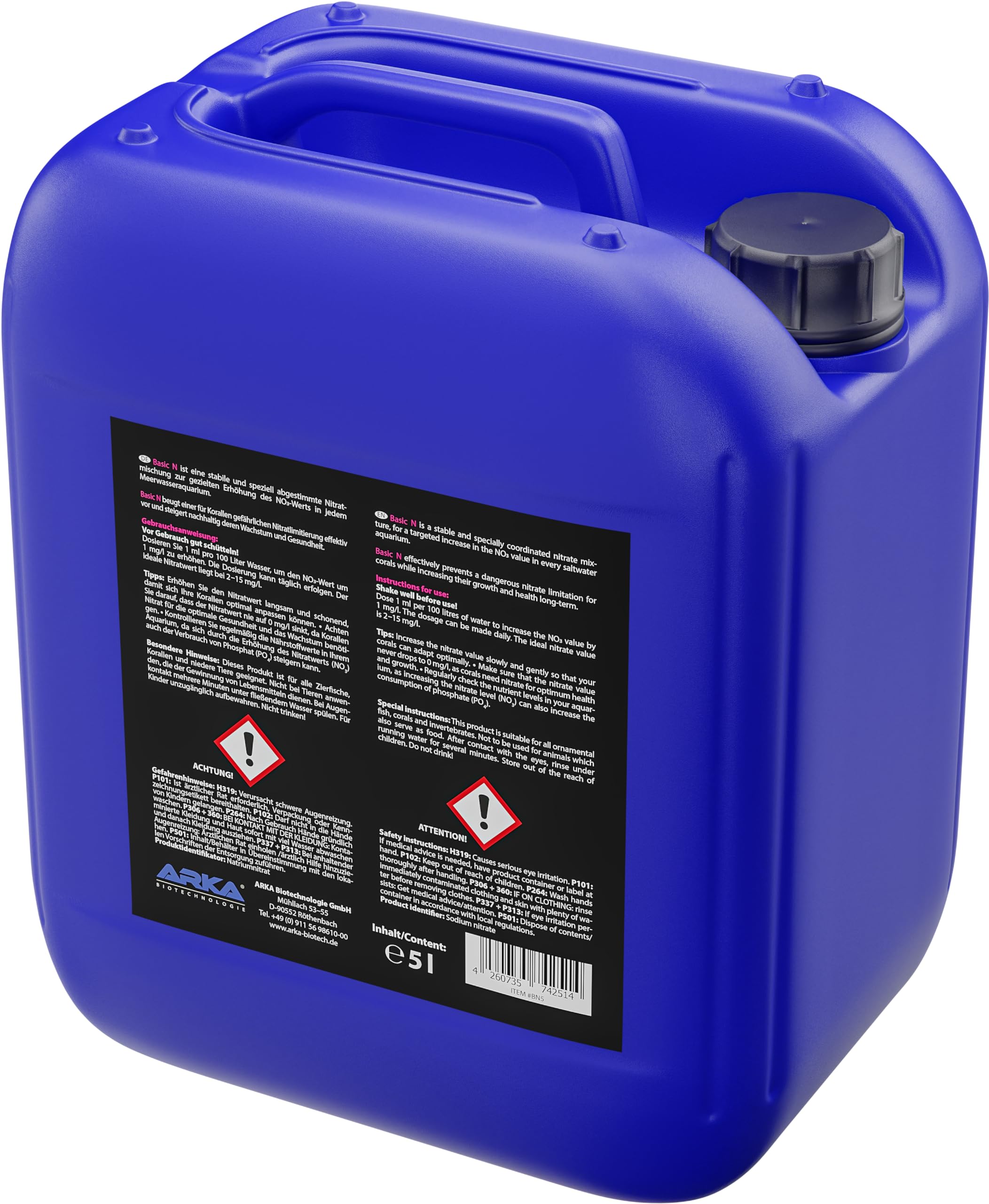 Supplément de Nitrate Marin 5000 ML - Basic N NO3 Plus Coraux | augmente nitrate, croissance saine, couleurs vives, paramètres nutritifs stables, coraux, aquarium récifal, eau de mer
