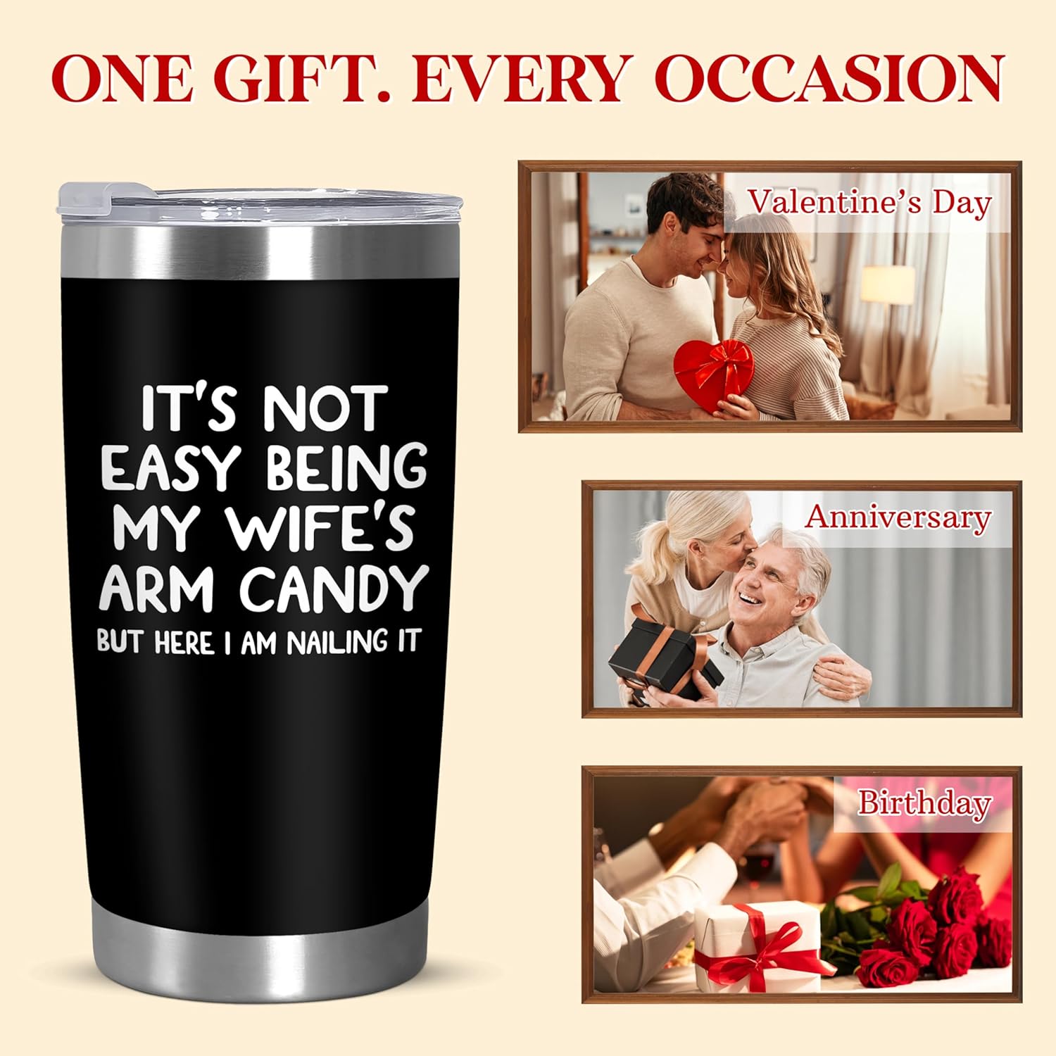 Valentines Day Gifts For Husband from Wife - 20 oz Stainless Steel Insulated Coffee Tumbler with Lid - Anniversary Wedding Birthday Gifts for Him Men Husband from Wife, Presents for Men - Image 2