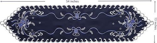 Miniatura 3 de GRANDDECO Camino de mesa navideño de 13 x 54 pulgadas, diseño floral bordado floral de campanas azules de Navidad, bufanda, decoración de mesa para