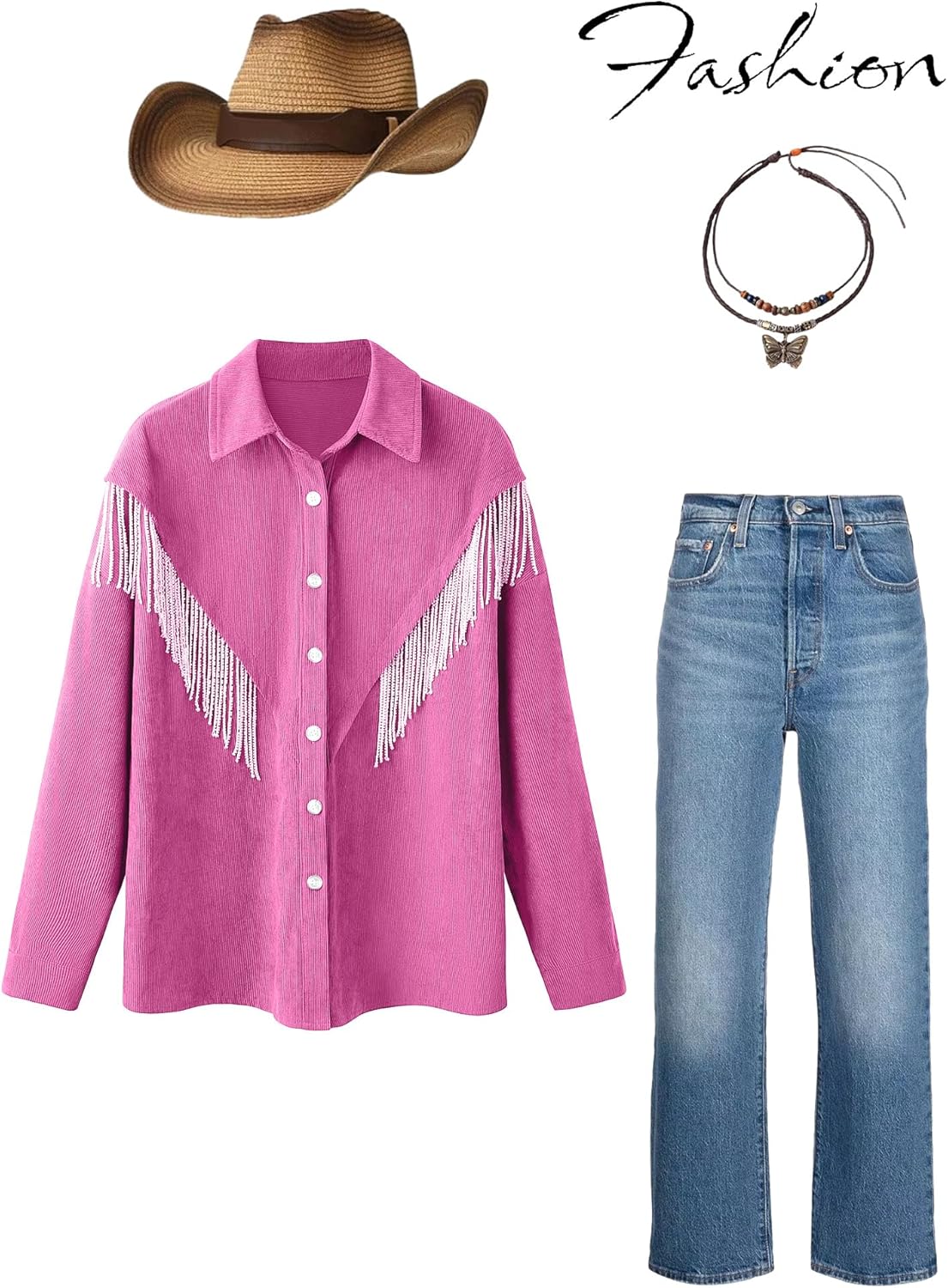 Nlife Womens Corduroy Nashville Sparkly Rhinestone Fringe Shacket Concert Outfits Long Sleeves Spakle Tassel Shirt Jacket - Image 6