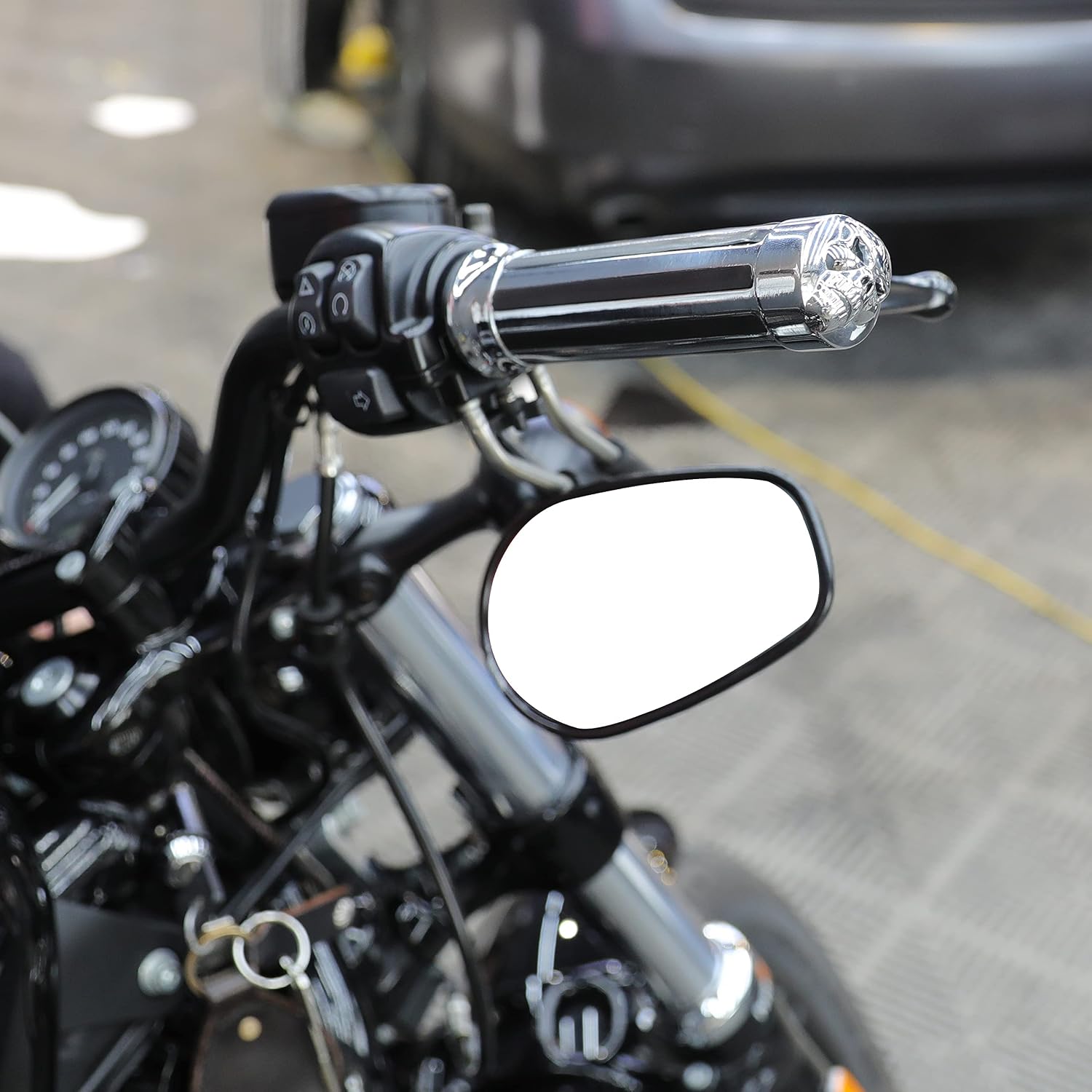 MT080-25-CD Chrome Skull Zombie Style Hand Grips 1 inch 25mm Handlebar Compatible with Harley XL 883 Hugger Sportster Cruiser
