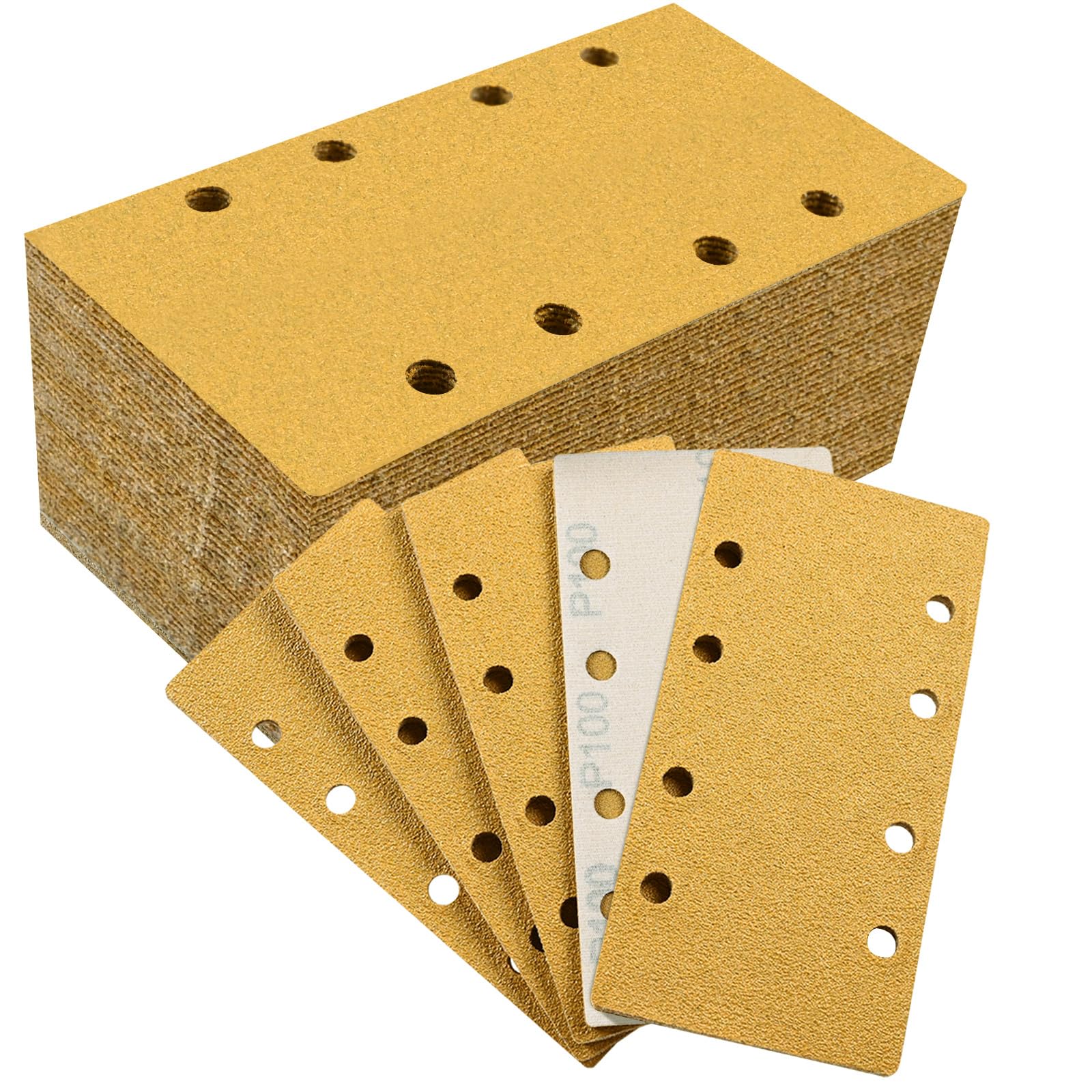 Sruhrak Upgraded Sanding Sheets 93x185mm 8 Hole, 50 Pieces Sandpaper Grits 100 Hook and Loop Sanding Pads Rectangular Sander Paper Set for Bosch Electric Sander Polishing, Rust Removal โ image 1