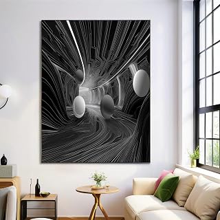 GDJSMIN Large Abstract Line Art Wall Art for Living Room, Big Canvas Prints Paintings Artwork for Walls, Geometric Sphere Shape for Hallway Office Wall Decor 16x 20 inch,Black