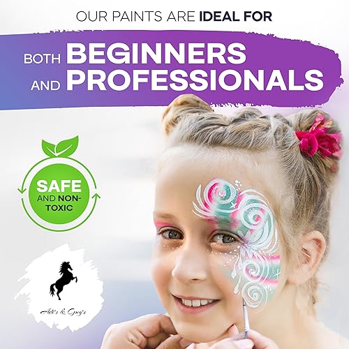 Miniatura 5 de Kit de pintura facial para niños, 20 colores lavables, sin manchas, pinturas de más de 60 caras, tiza para el cabello, purpurina, pinceles