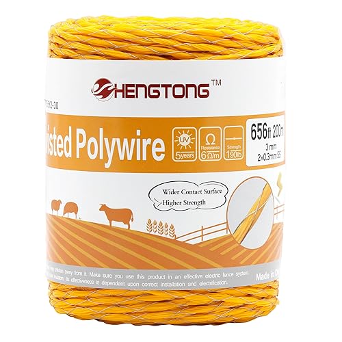 Valla eléctrica de polietileno trenzado de 656 pies 656.2 ft, 2 conductores de acero inoxidable de 0.012 in, valla eléctrica de polietileno trenzado