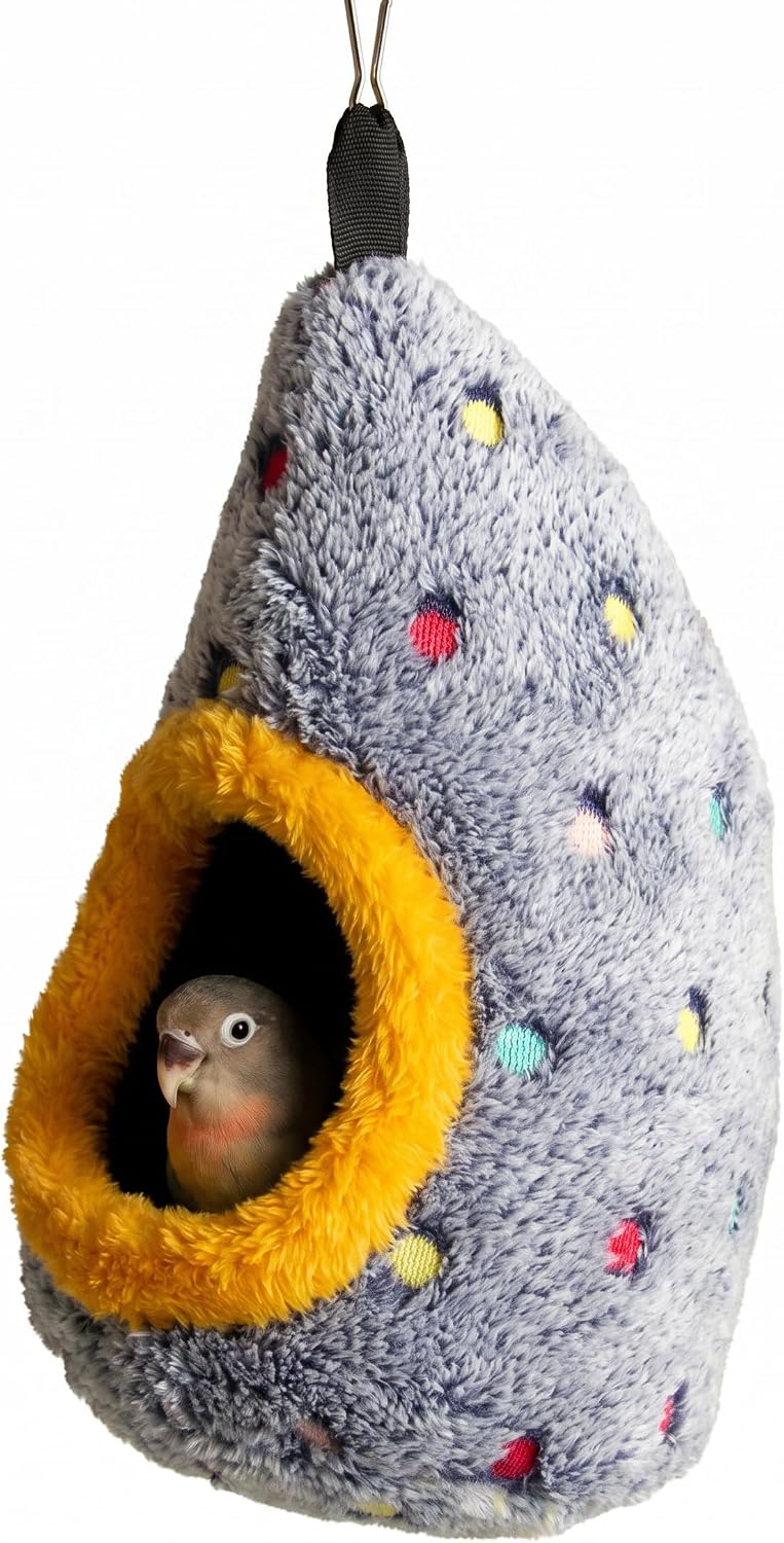 Soft Plush Hanging Bird Nest Bed, Warm Fleece Parrot Hideout Hut with Adjustable Hook, Cozy Cage Sleeping Cave for Lovebird Cockatiel Conure Small Parakeet