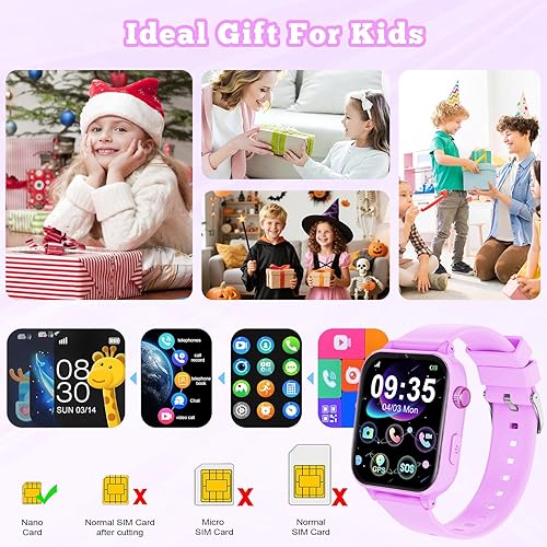 Miniatura 8 de MOKAST Reloj inteligente para niños y niñas, reloj para niños de 4 a 12 años, relojes con pantalla táctil con 15 juegos, cámara de video,
