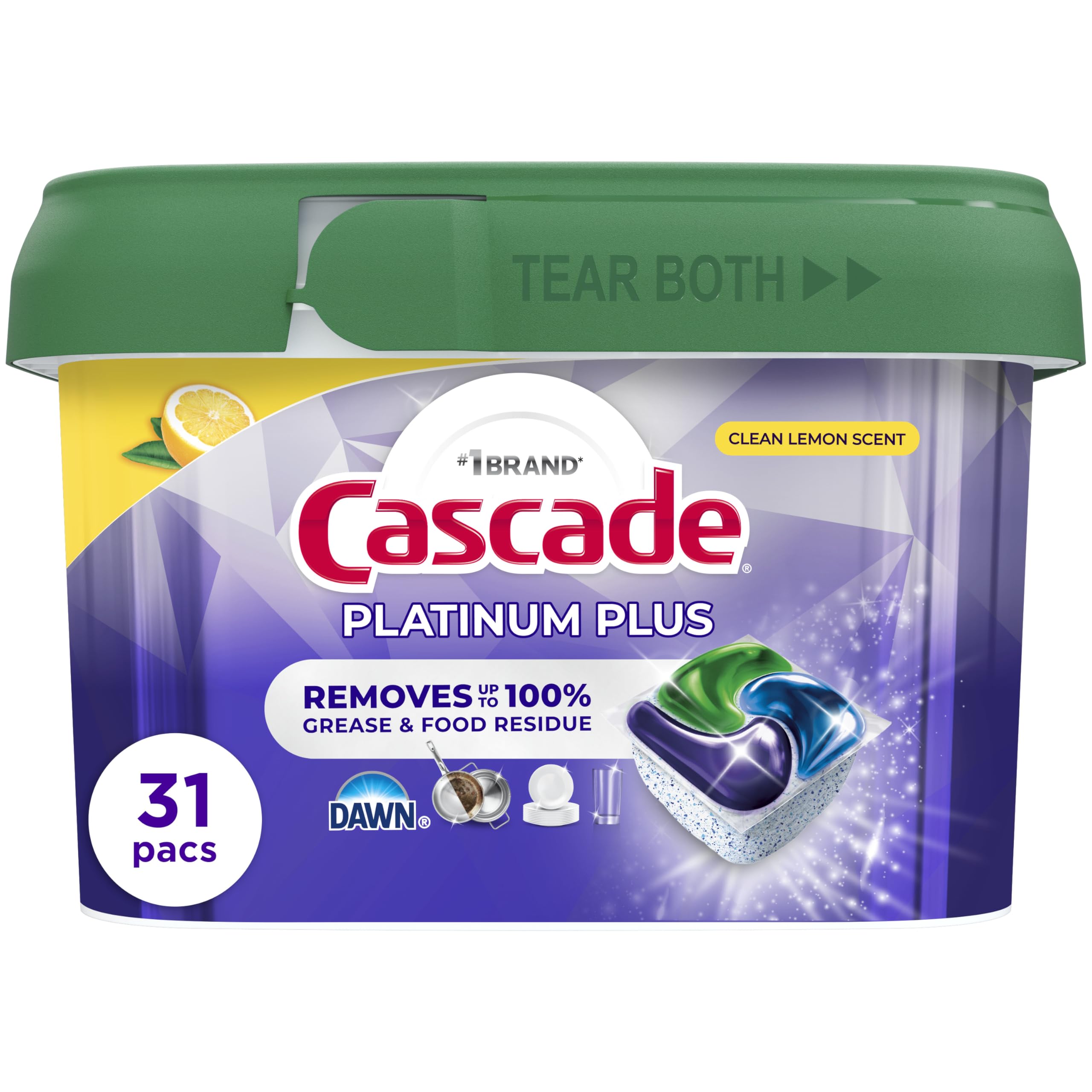 Cascade Platinum Plus Lemon Dishwasher Pods Dishwasher Detergent Tabs Tablets Dish Detergent Pod Dish Soap, 31Count