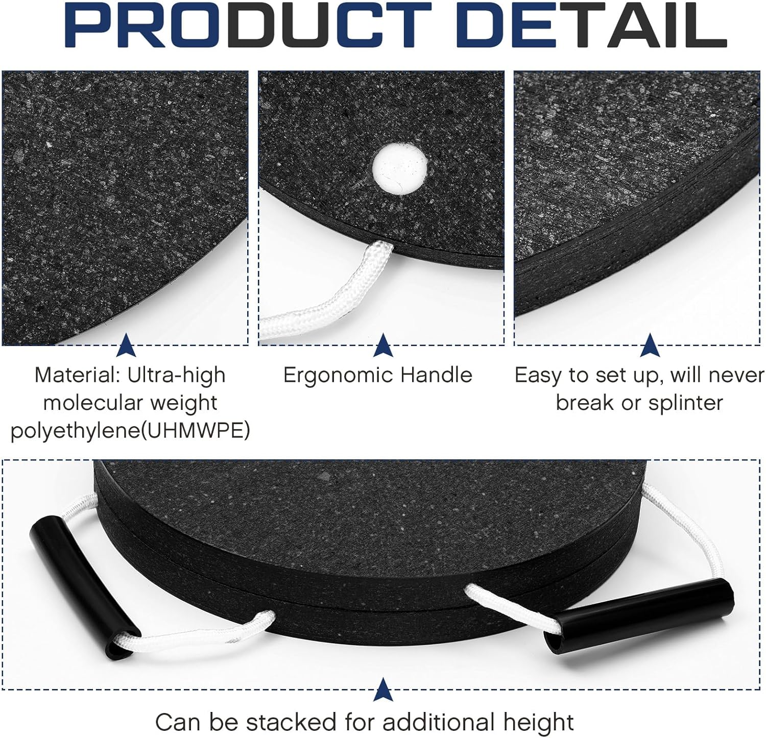 2 Pcs Rv Jack Blocks Pads Stabilizing Round Outrigger Pads Rv Leveling Pads Stackable Waterproof Handle for Tow, Service Truck, Trailer, Crane, Wrecker Landing Gear(18 x 18 x 1 Inch)