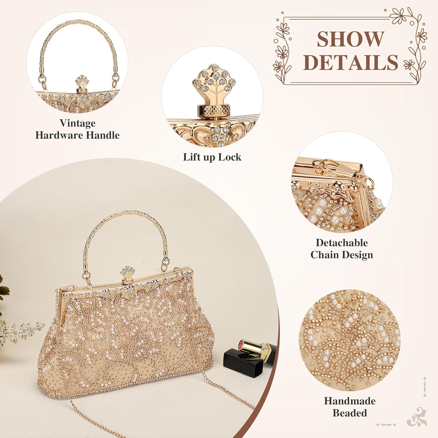 UBORSE 1920s Vintage Beaded Clutch Evening Bags for Women Formal Bridal Wedding Clutch Purse Prom Cocktail Party Handbags - Image 5