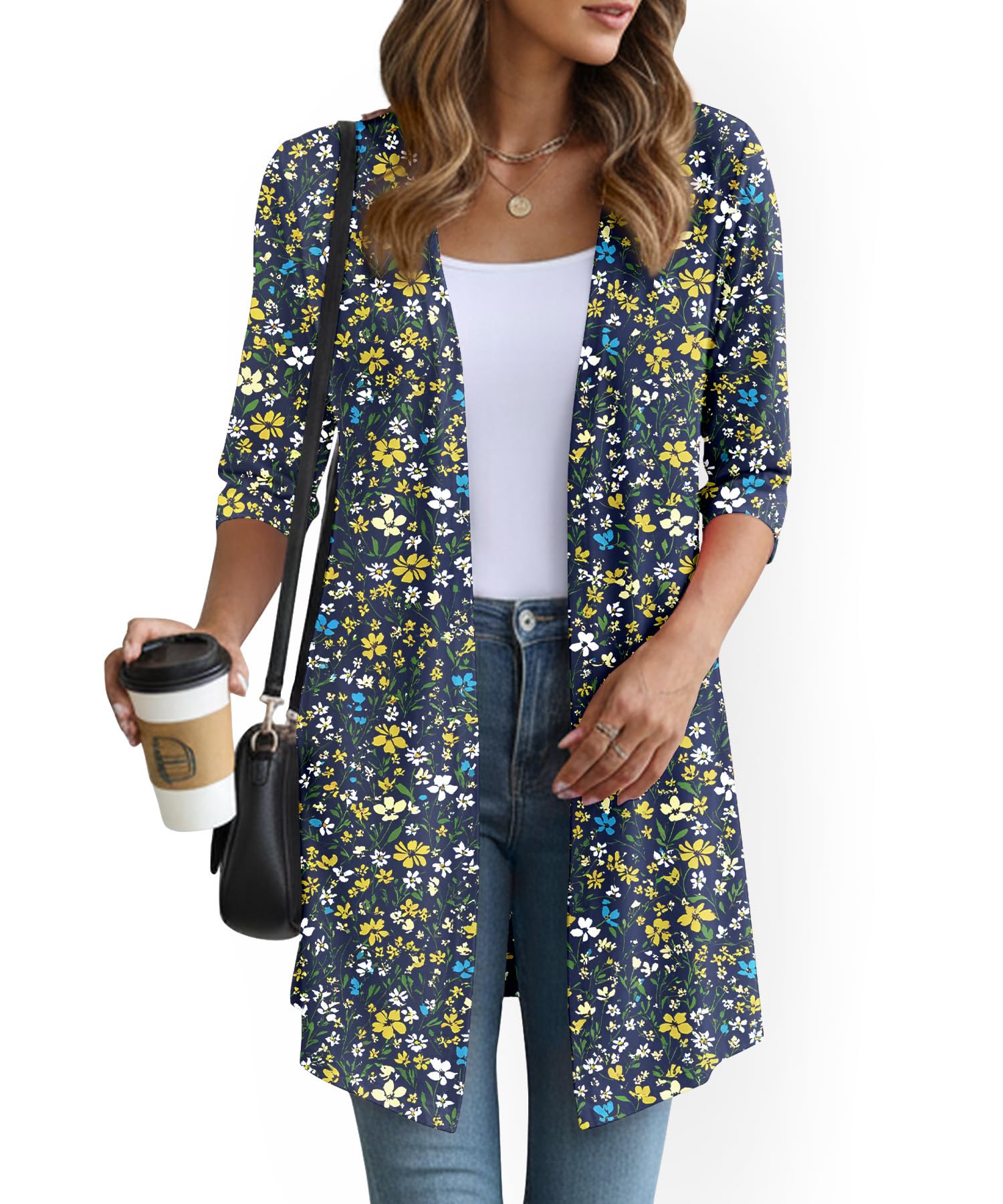 YSYOKOW Lightweight Cardigans for Women 3/4 Sleeve Long Open Front