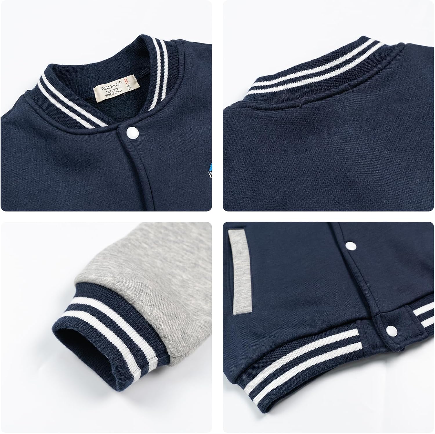 Volunboy Kids Baseball Jacket Varsity Letterman Coat Fall Winter Fleece Bomber Vintage Outerwear - Image 5