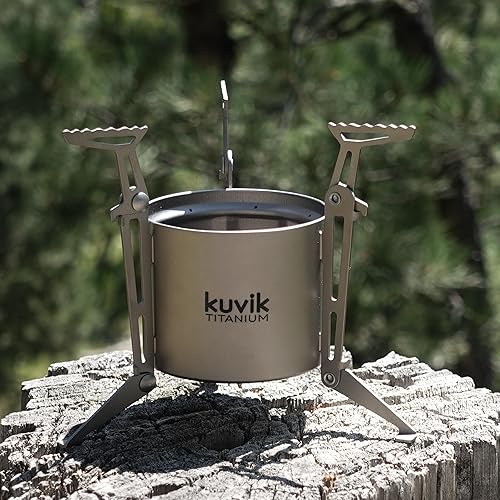 Miniatura 4 de Kuvik Estufa de alcohol con sifón de titanio con patas plegables, estufa ultraligera y compacta para mochileros, campamento y supervivencia