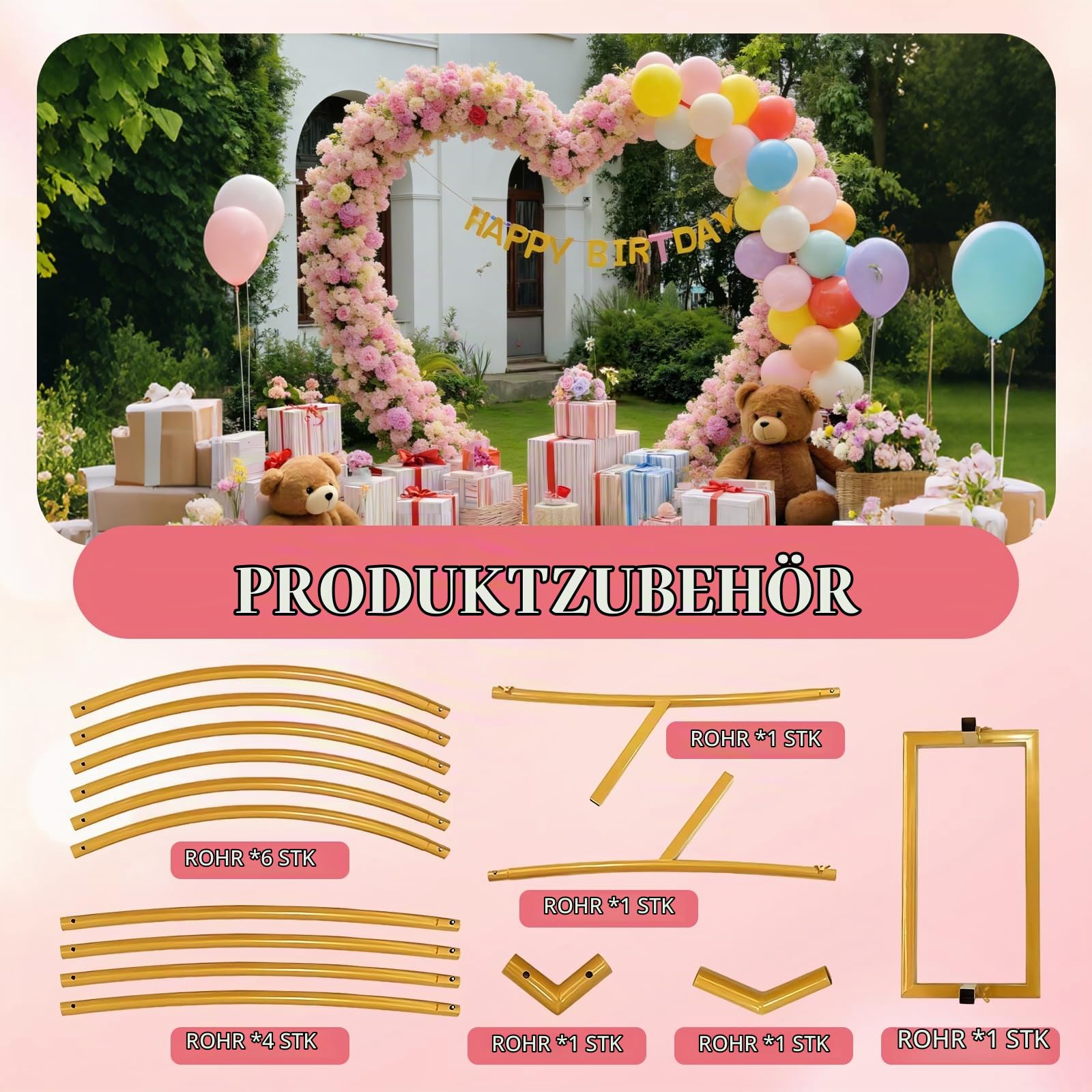 2m x 2m Herzballonbogen aus Metall mit Stand, Liebesherz Ballonbogen Set für Hochzeiten, Babyparty, Geburtstag, Jubiläum - Herzförmiger Dekorationsbogen mit robustem Ständer