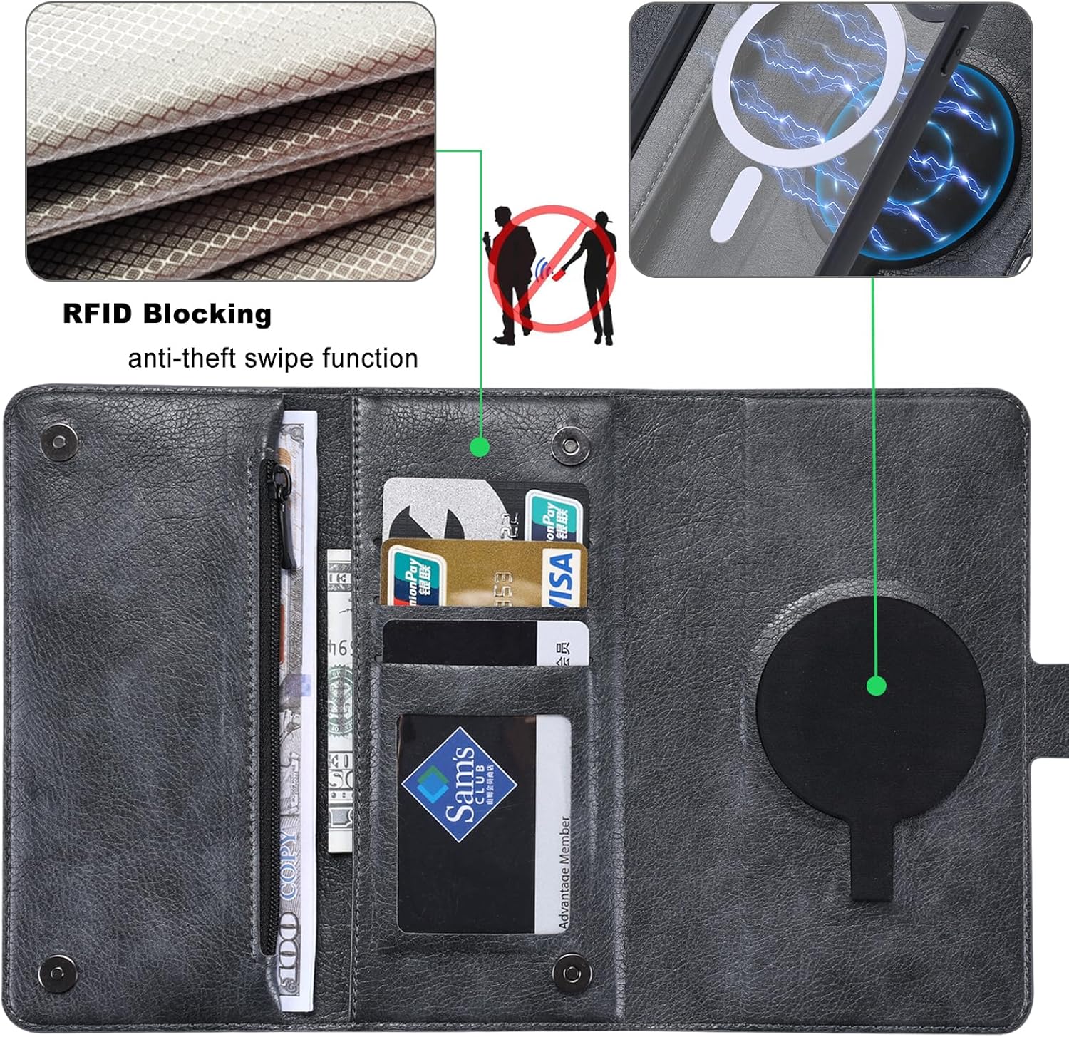 ViLi GV Galaxy S23 FE SCG24 Compatible Wallet Type Card Detachable Magnet 2 in 1 Case Separation Type 2-Way Card Storage Strap Notebook Type Black CGAS23FE -VL-GV-BK