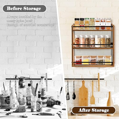 Miniatura 5 de Klxuyuo Soporte de pared para tarros de especias y condimentos, 3 niveles grande para colgar en la pared, organizador de especias para armario de