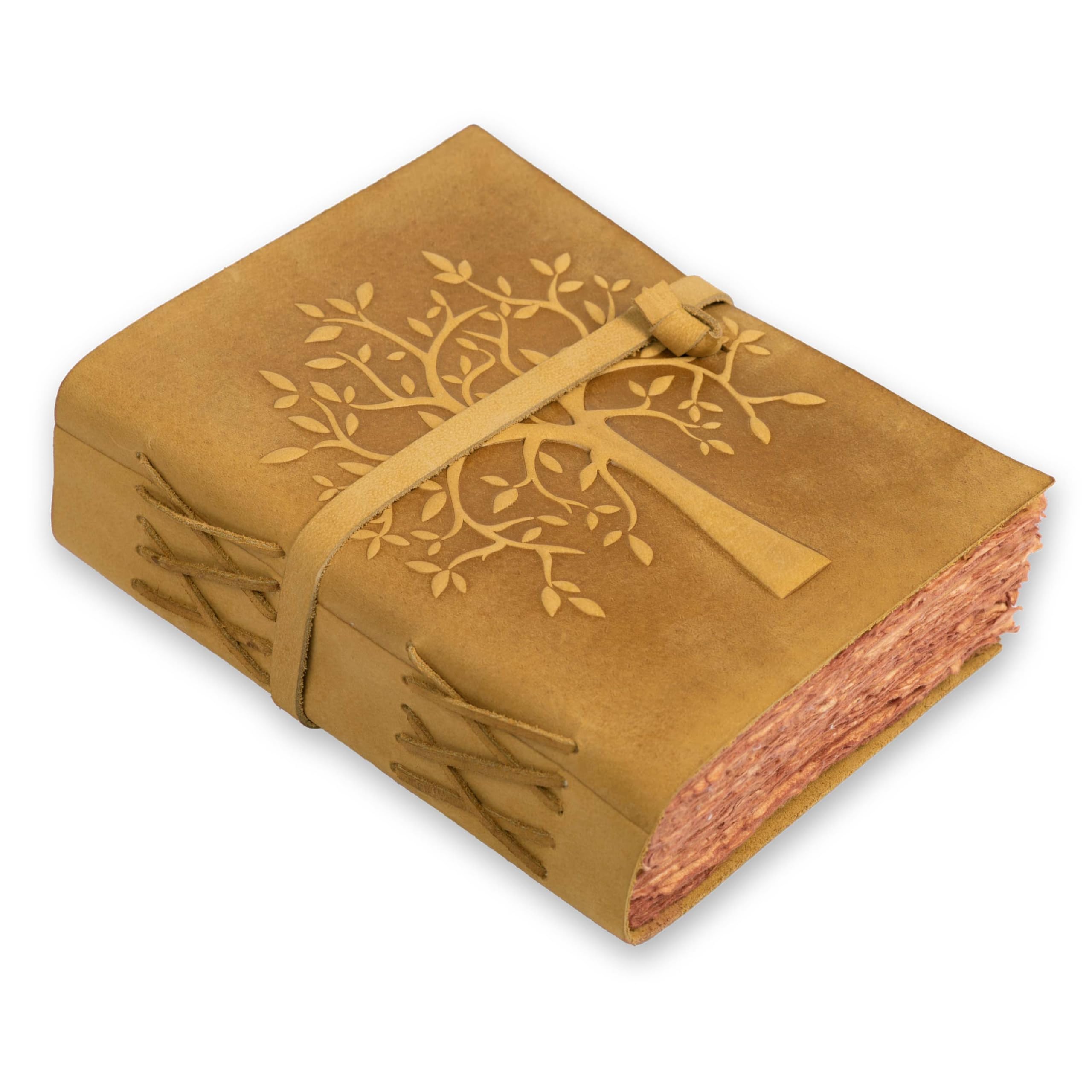 LEATHER VILLAGE Tree of Life Leather Bound Vintage Journal for Men & Women - Book of Shadows - 6 X 4 inches - Antique Deckle Edge Handmade Watercolor Paper – Tan