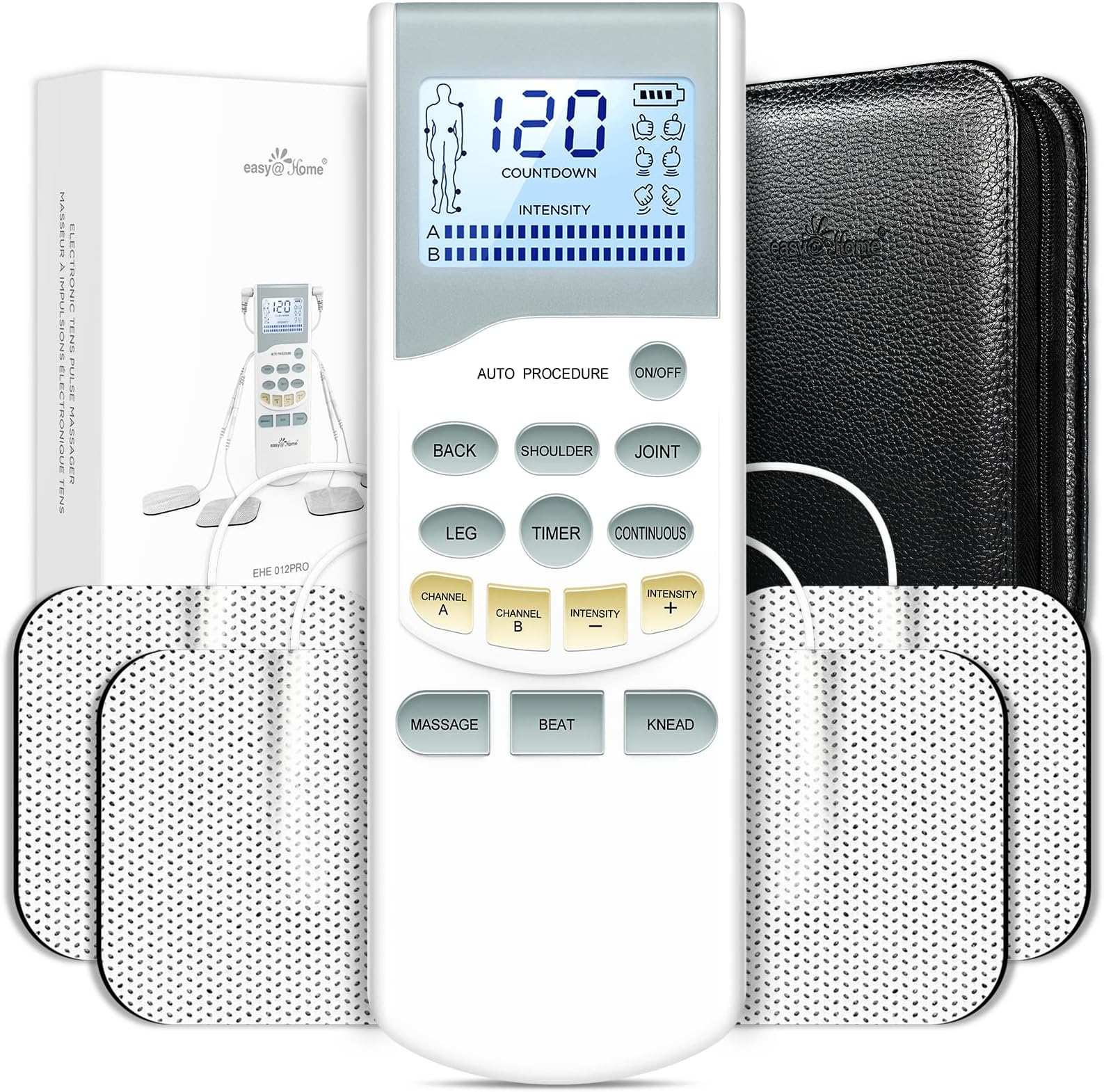 Easy@Home Professional Grade Rechargeable Tens Unit Electronic Pulse Massager,Backlit Lcd Display, Professional Grade Powerful Pulse Intensity, 510K Cleared, Fsa Eligible Otc Home Use, Ehe012Pro