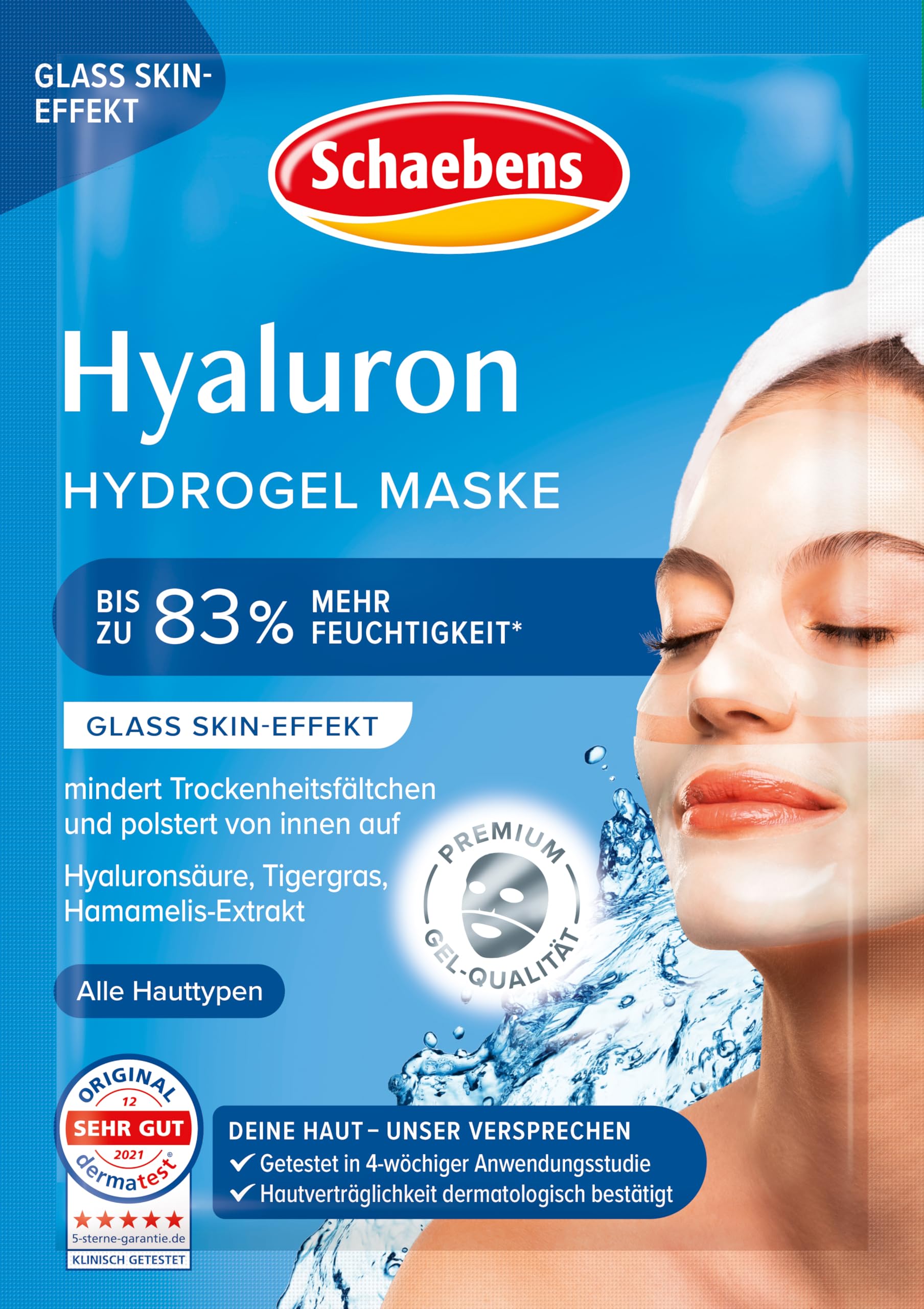 Schaebens Hyaluronic Hydrogel Mask - Mega Booster provides intensive moisture and cushions With hyaluronic acid, tiger grass and panthenol for all skin types.