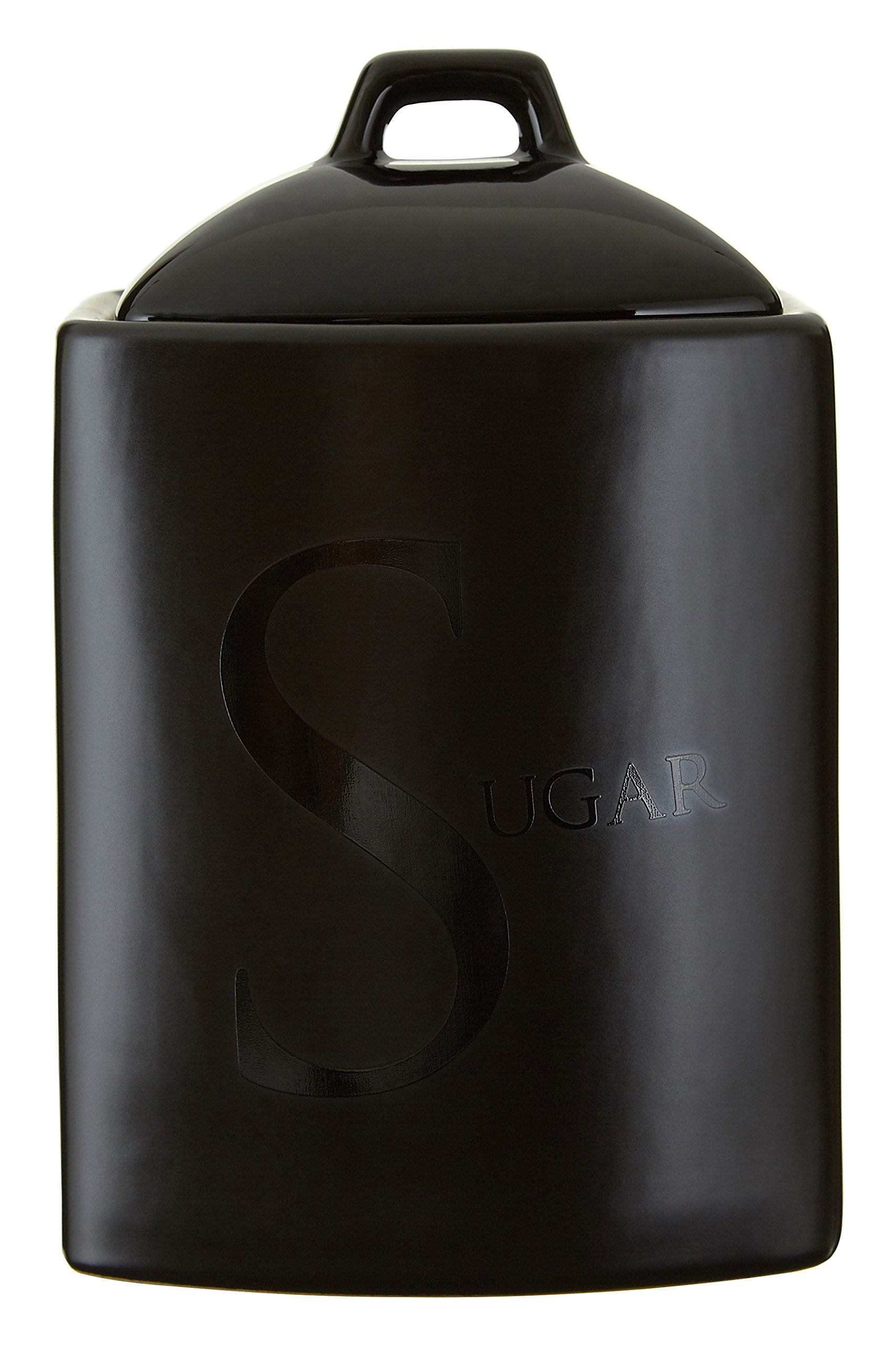 Black Text Stoneware Sugar Canister - Black
