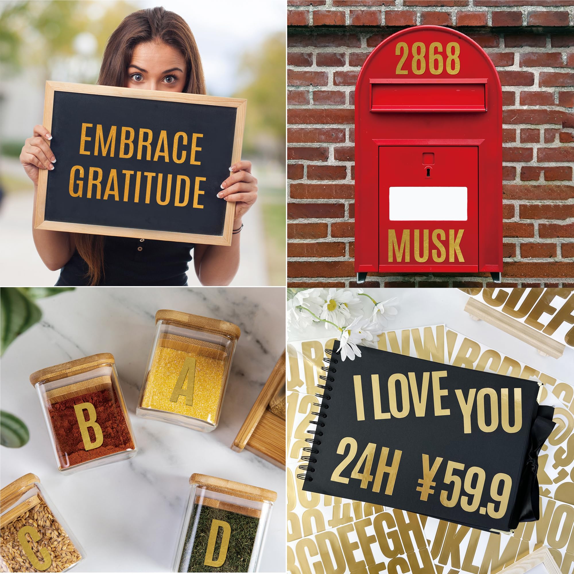 10 vellen gouden letterstickers, zelfklevende vinyl alfabetstickers, glitter waterdichte stickers voor doe-het-zelf ambachten, klasdecoratie, brievenbus, feestbenodigdheden (goud, 1 inch en 5 cm