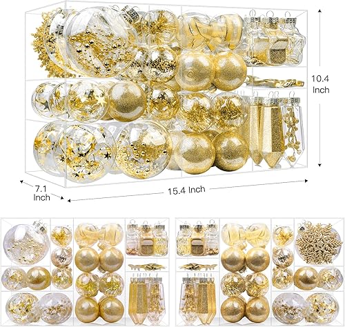 Miniatura 10 de SHareconn Juego de 86 adornos transparentes para árbol de Navidad, bolas de plástico irrompibles y transparentes para decoración de árbol de