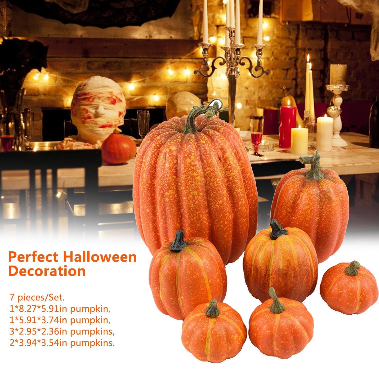 Calabazas Espuma Para Manualidades 7 Piezas Calabazas Artificiales Espuma | Modelo De Verduras Artificiales De Otoño Para Interior Para Otoño Halloween Hogar Sobremesa Mesa Comedo