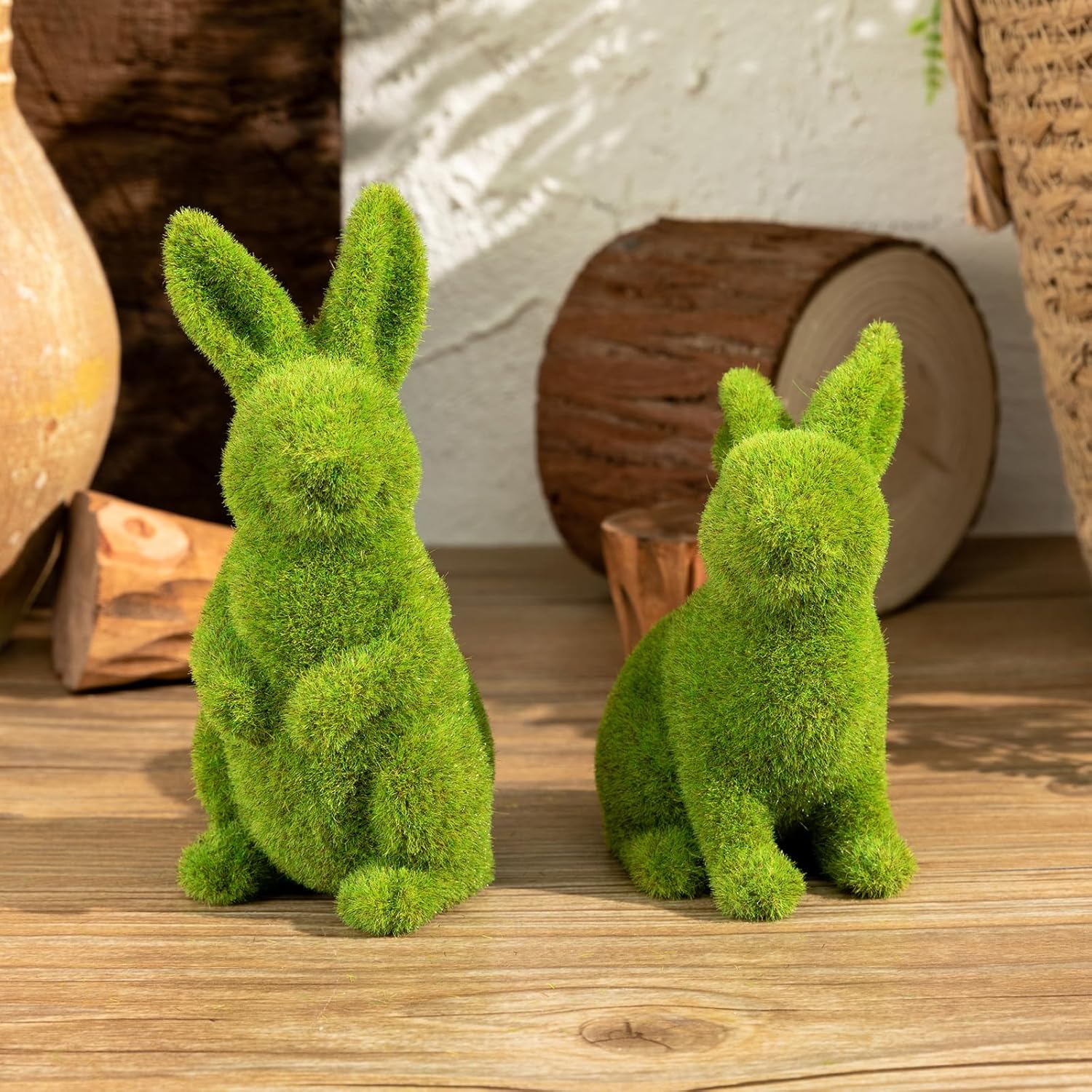 Easter Rabbit Decoration Horticulture Green Flocking Moss Sculpture Decoration Desktop Living Room Garden Easter Gift (Small 2PCS Standing+Sitting) - Image 6