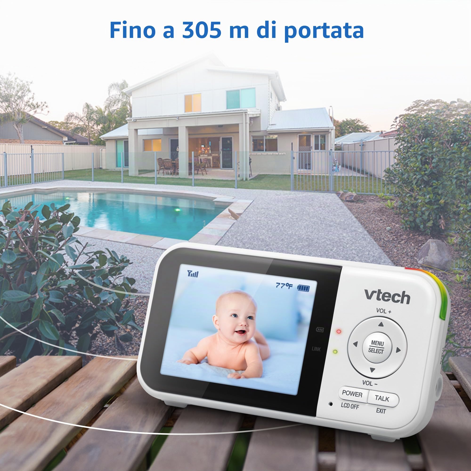VTech VM819 Baby Monitor con fotocamera e audio, schermo da 2,8 pollici, videocamera portatile per bambini, visione notturna, audio a 2 vie, sensore di temperatura e ninne nanne, trasmissione sicura