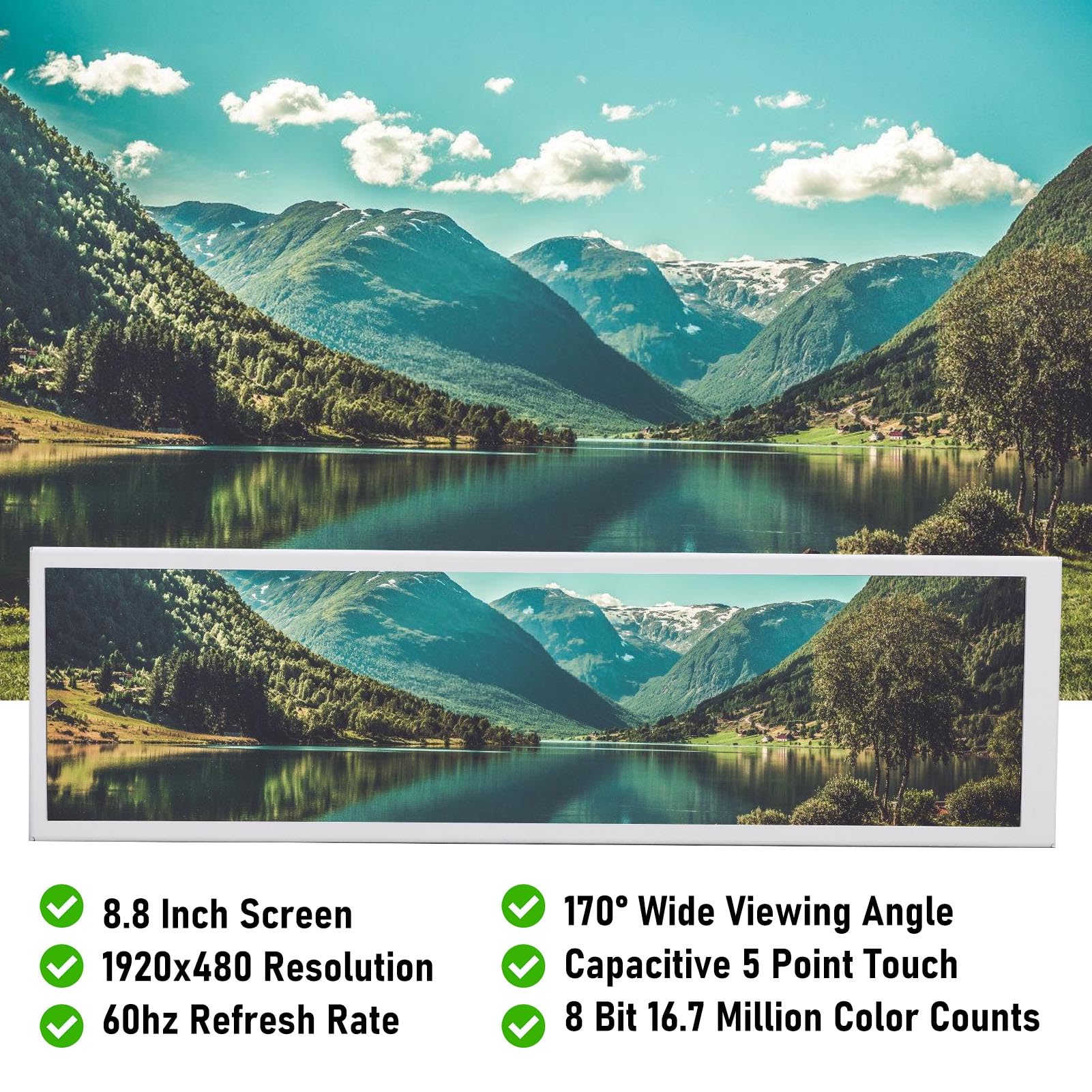 Zunate Przenośny Ekran Dotykowy o Przekątnej 8,8 Cala i Wysokiej Rozdzielczości 480x1920 Obudowa Komputera PC Monitor Temperatury GPU dla Majsterkowiczów Muzyki, Stop Aluminium i Szkło