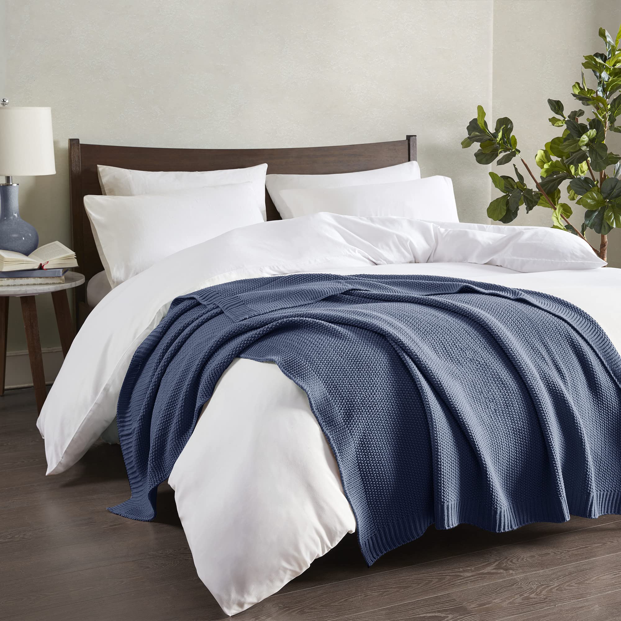 INK+IVYBree Knit Throw Blanket for Bed, Sofa, and Couch, Lightweight, Breathable, Soft & Cozy Summer Blanket, Throw (50 in x 60 in), Indigo