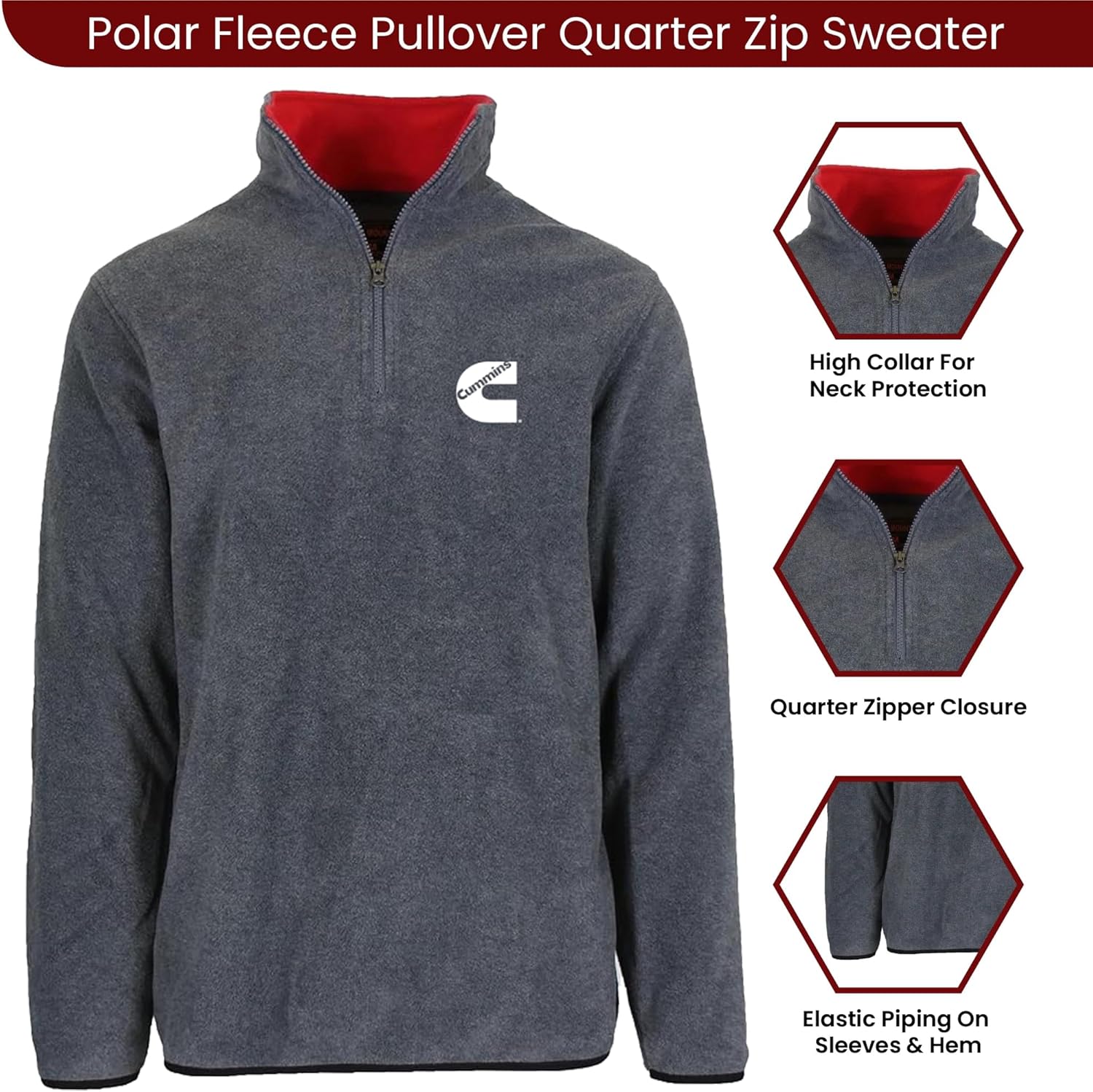 JH DESIGN GROUP Men’s Cummins Diesel Quarter Zip Fleece Sweatshirt Jacket